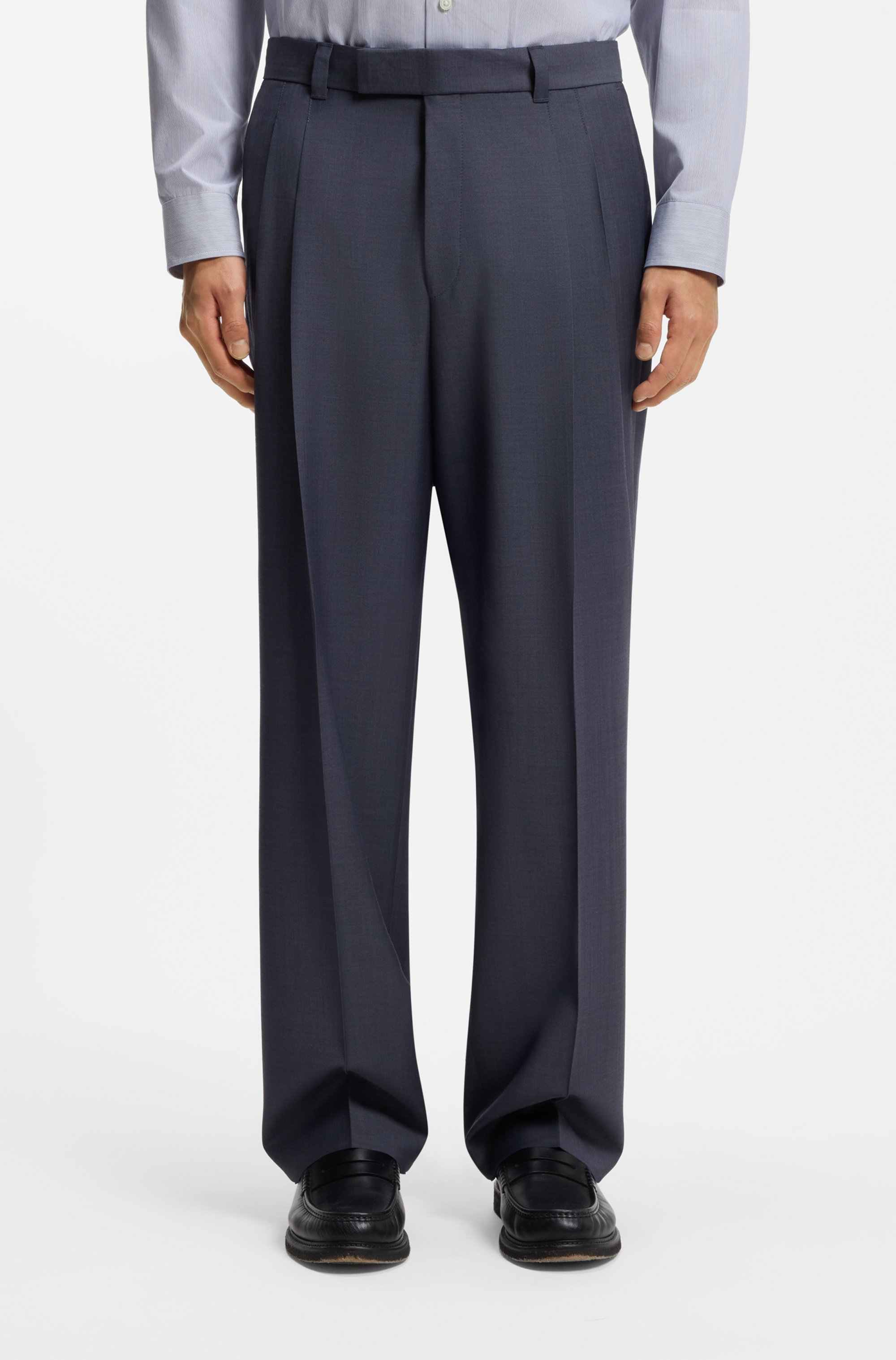 Tapered-fit trousers in micro-patterned virgin wool