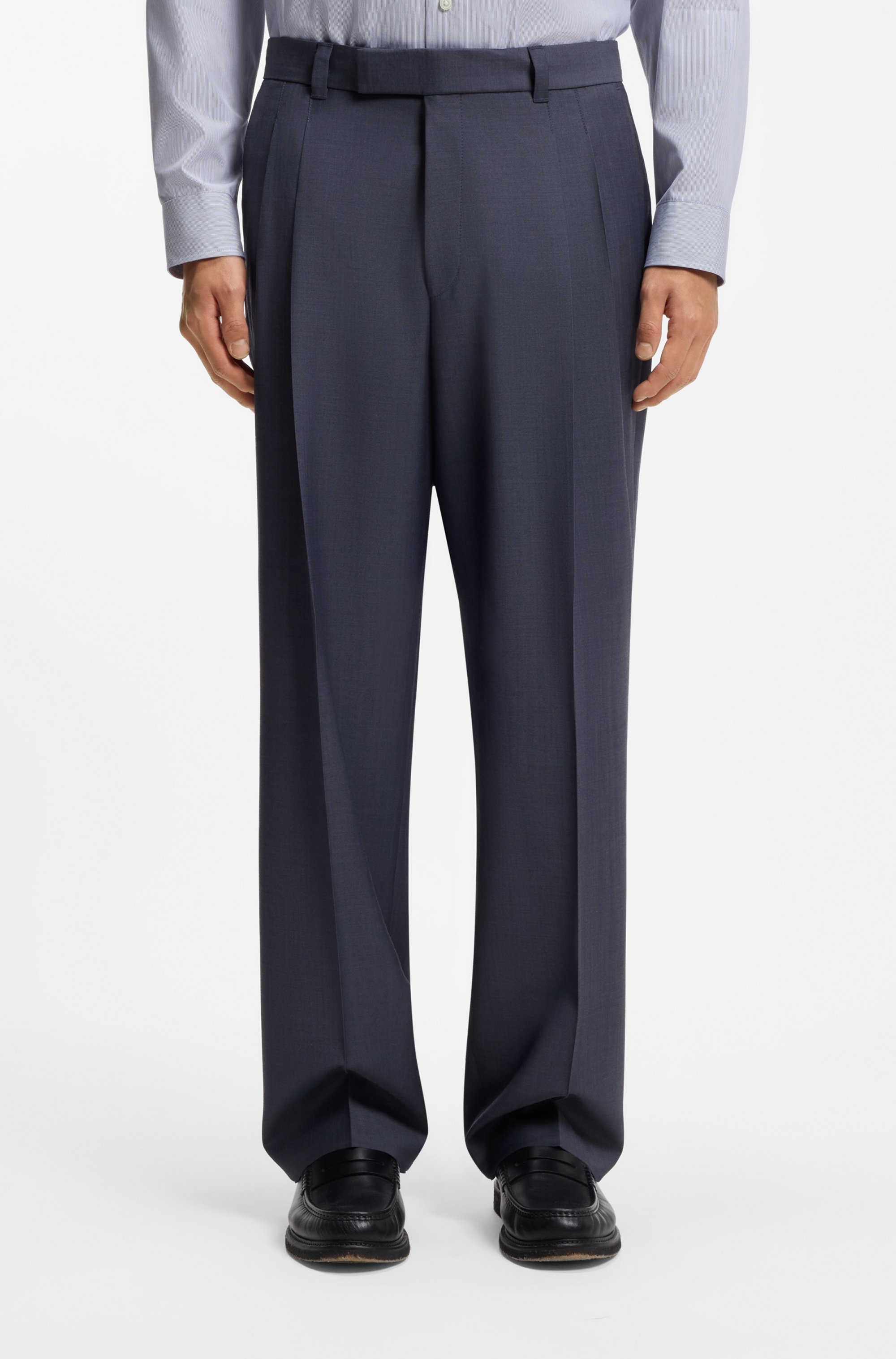Tapered-fit trousers in micro-patterned virgin wool