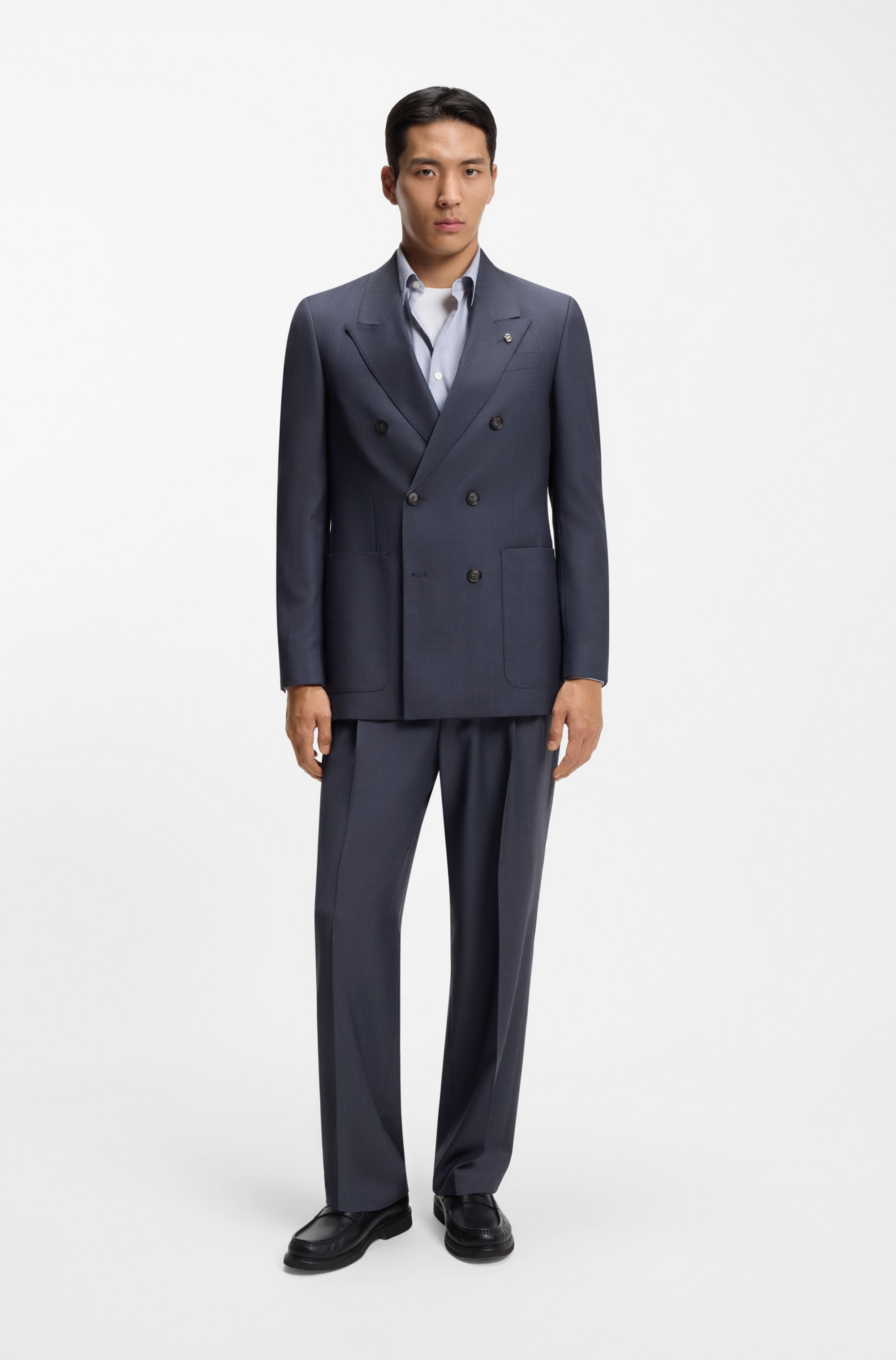Tapered-fit trousers in micro-patterned virgin wool