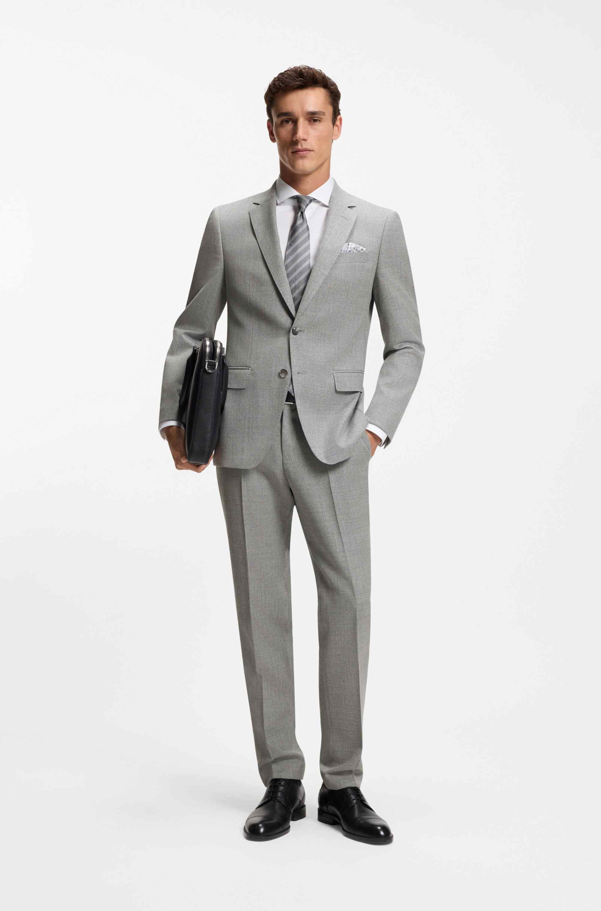 Slim-fit trousers in micro-patterned stretch wool