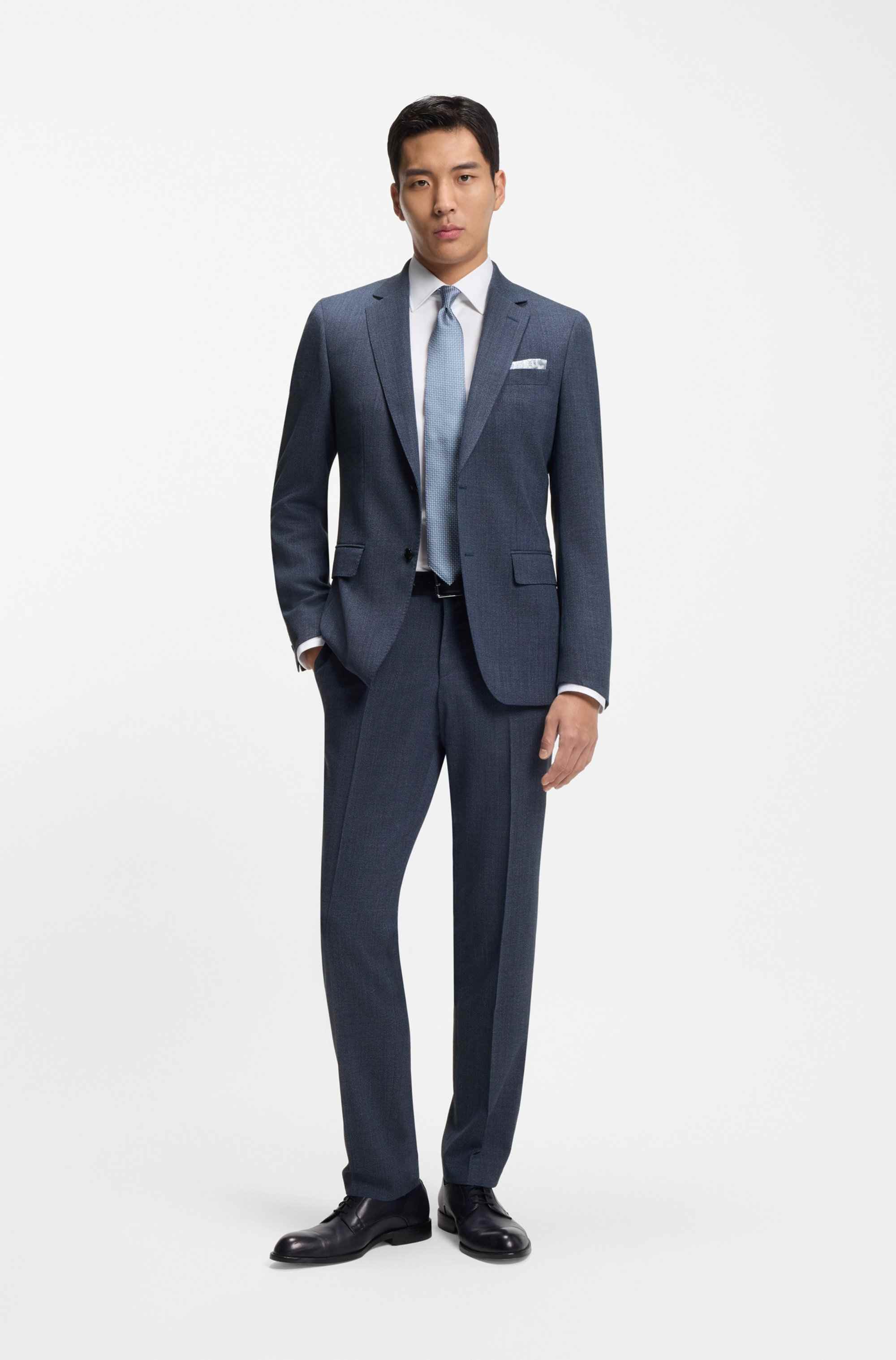 Slim-fit trousers in micro-patterned stretch wool