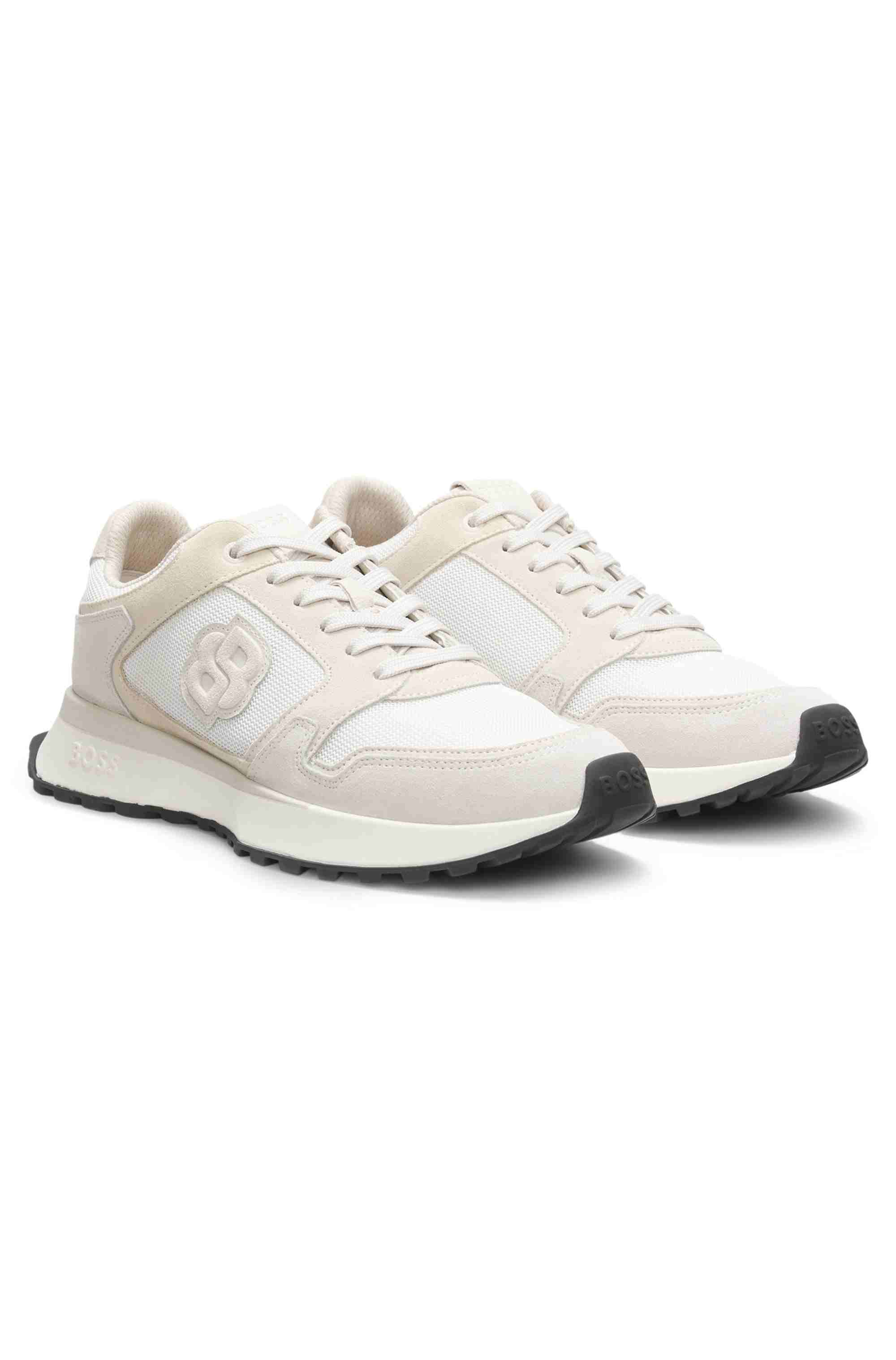 Suede-trim trainers with Double B monogram