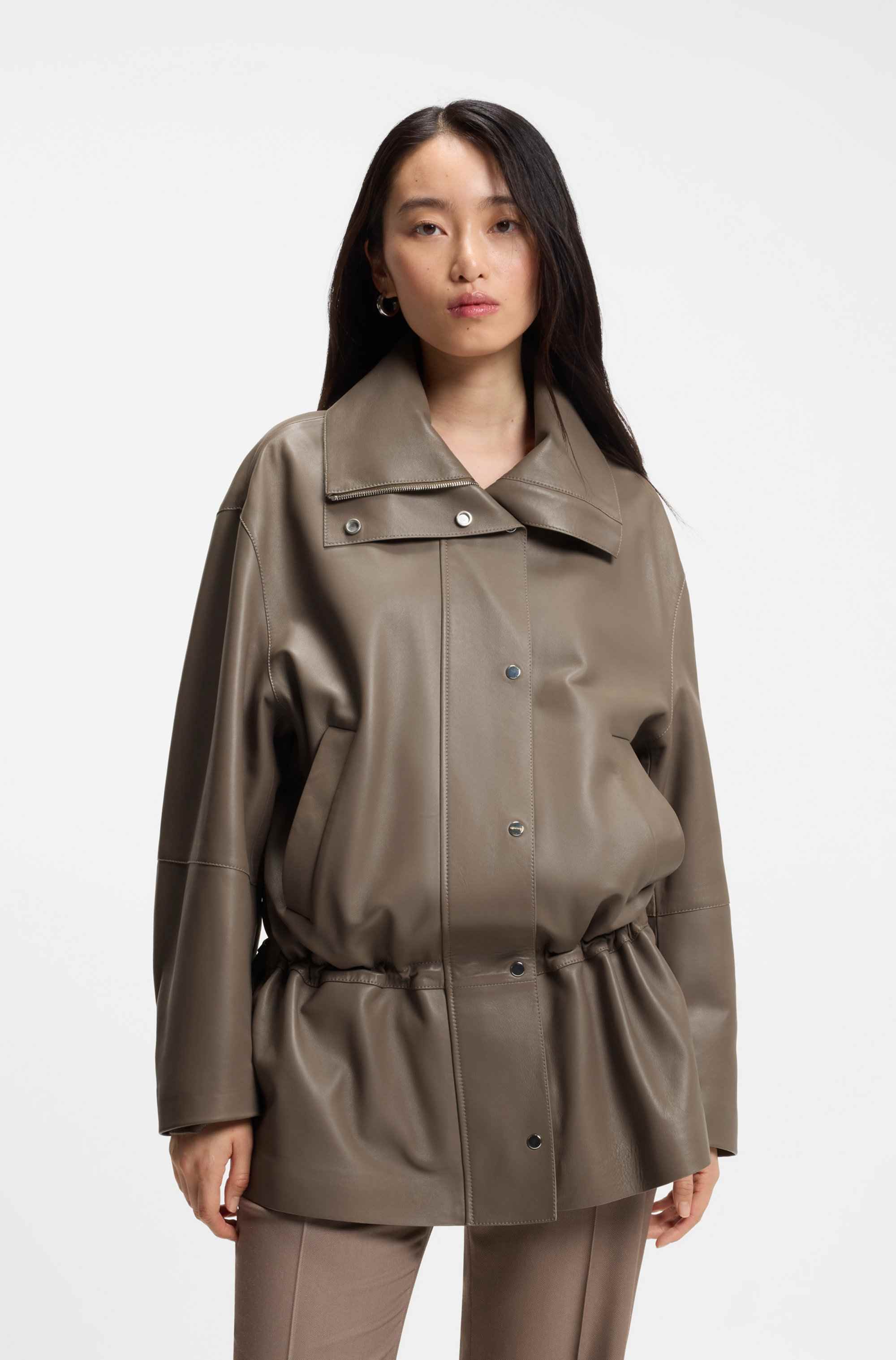 Parka-style jacket in leather