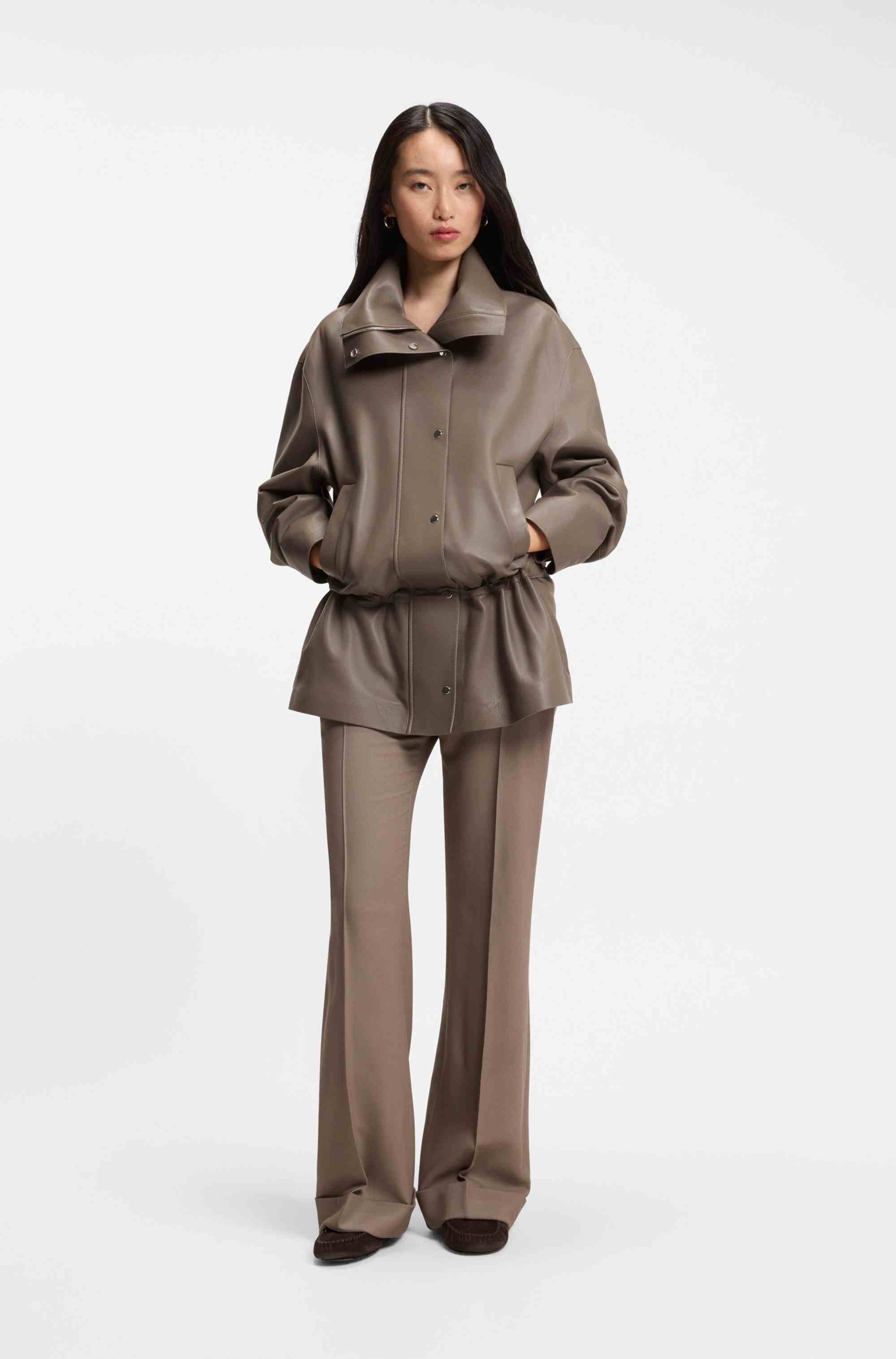 Parka-style jacket in leather