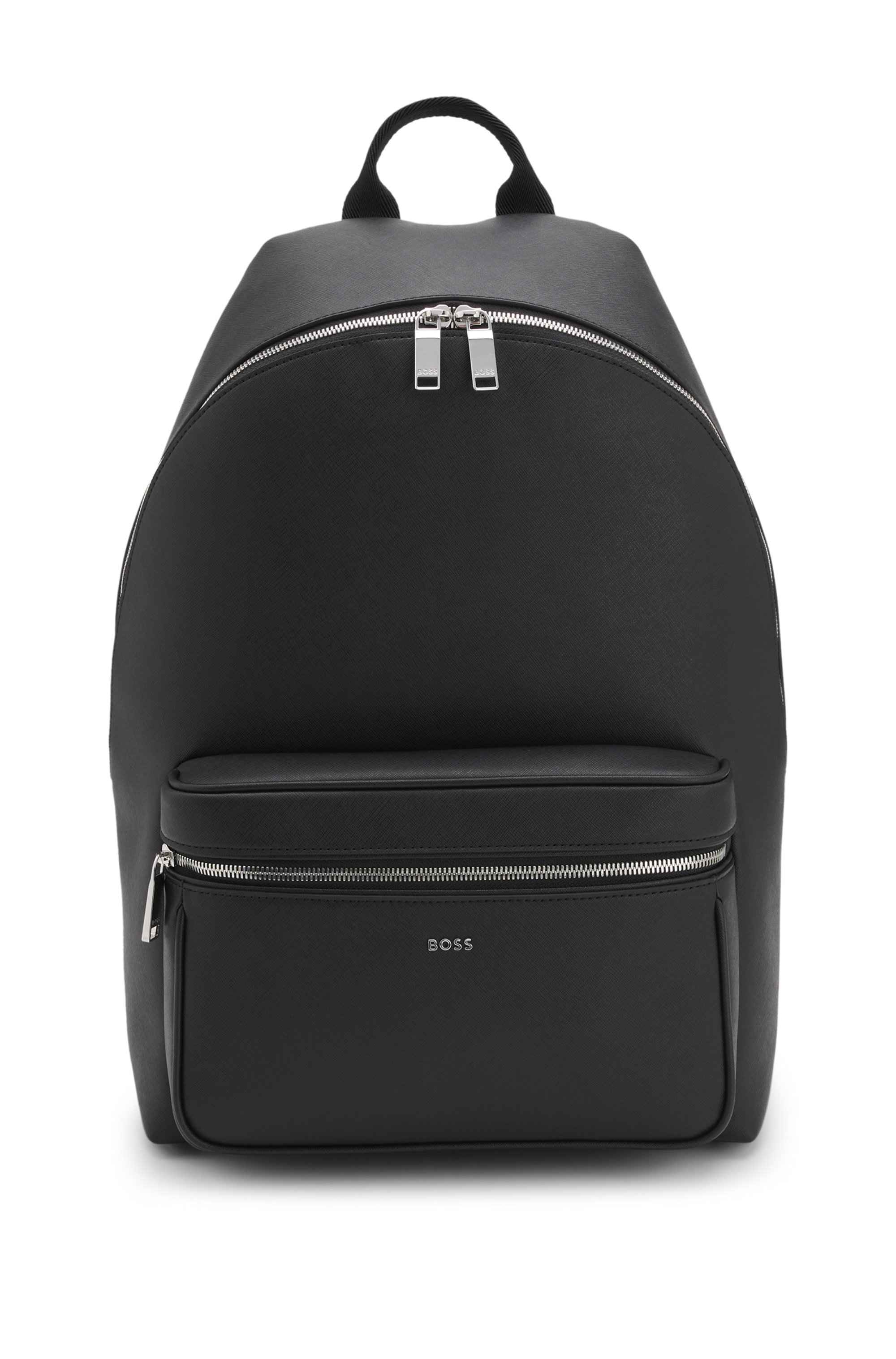 Structured backpack with polished logo lettering