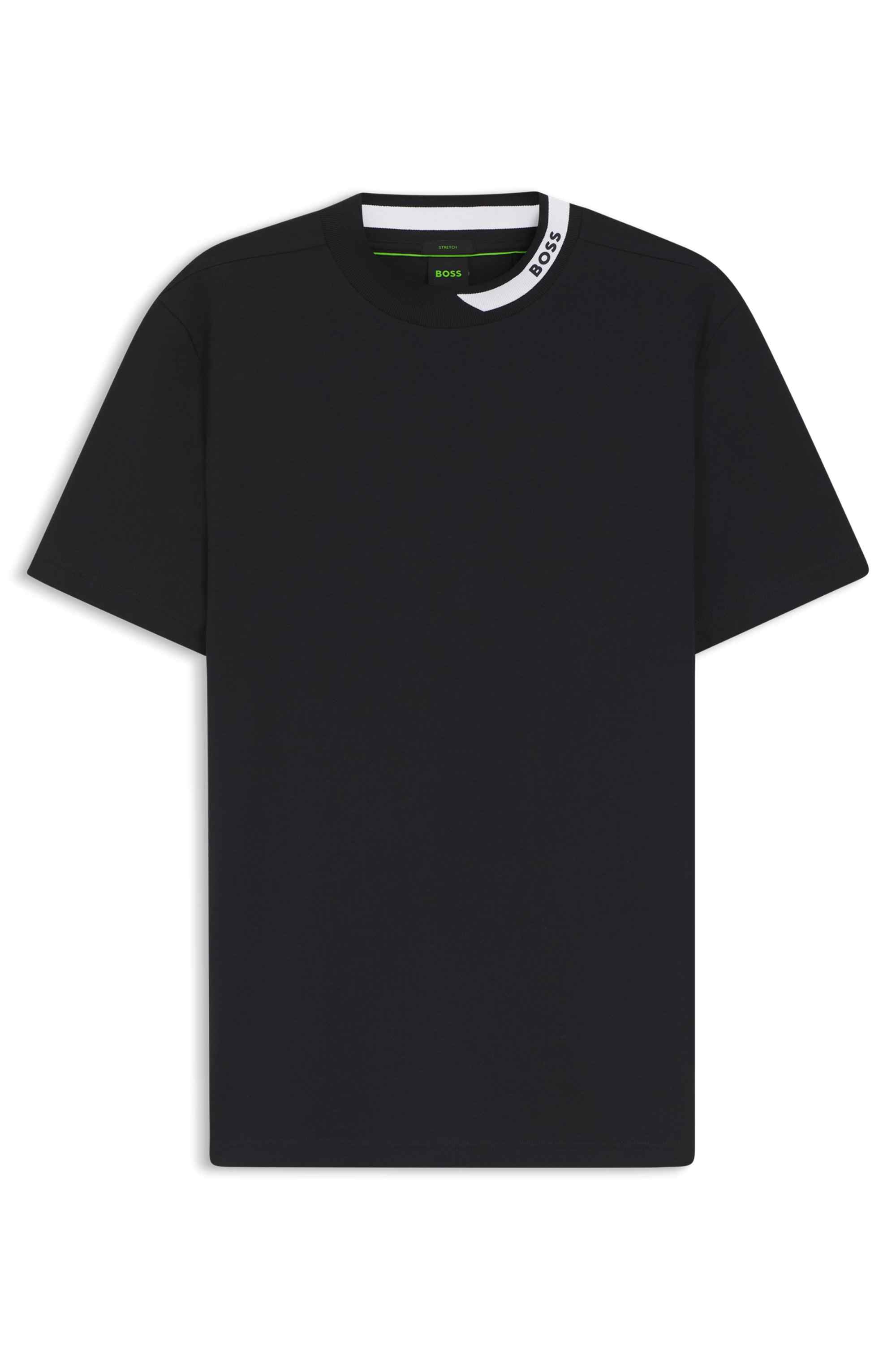Stretch-cotton T-shirt with logo collar