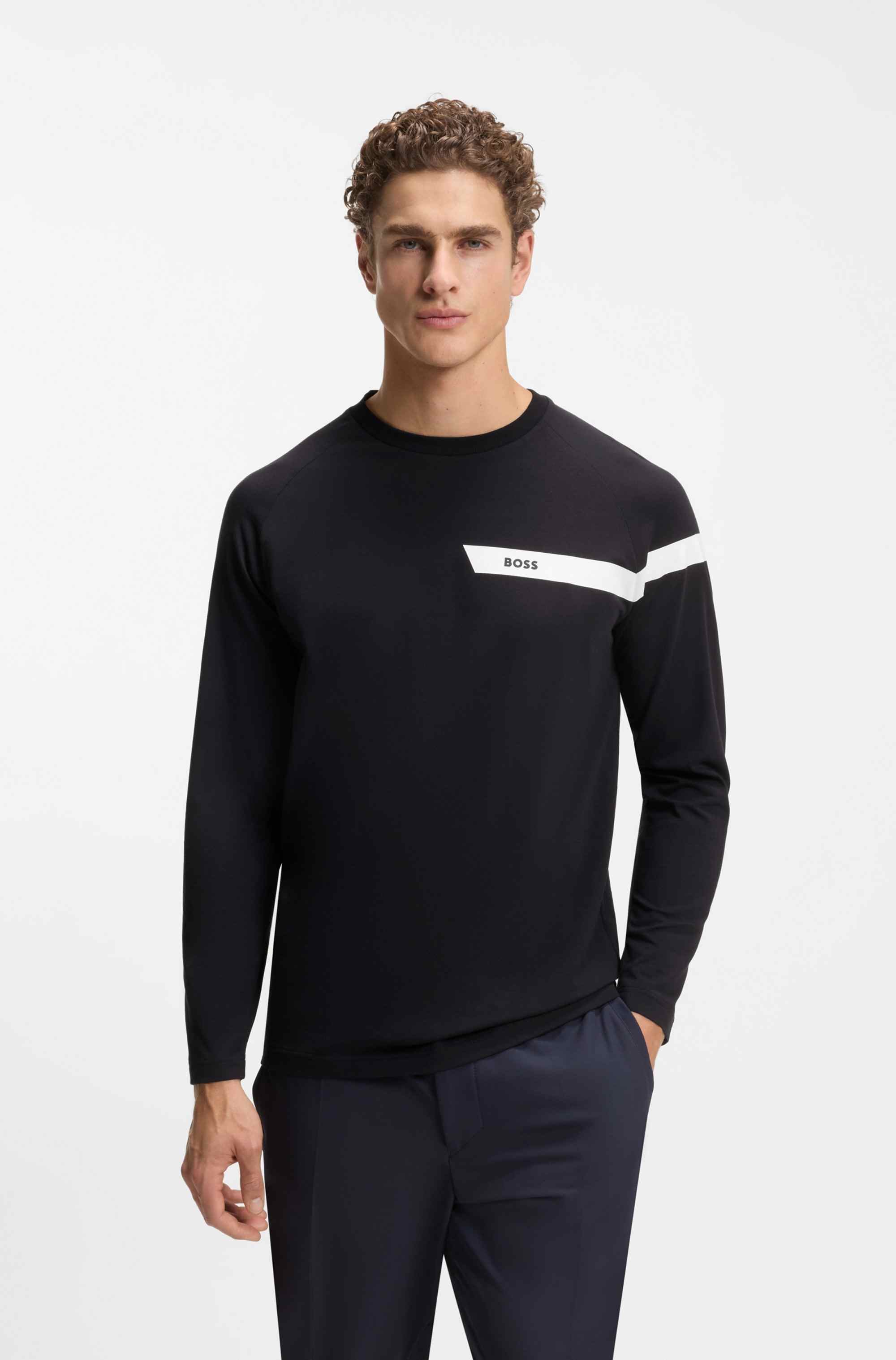 Stretch-cotton T-shirt with logo print