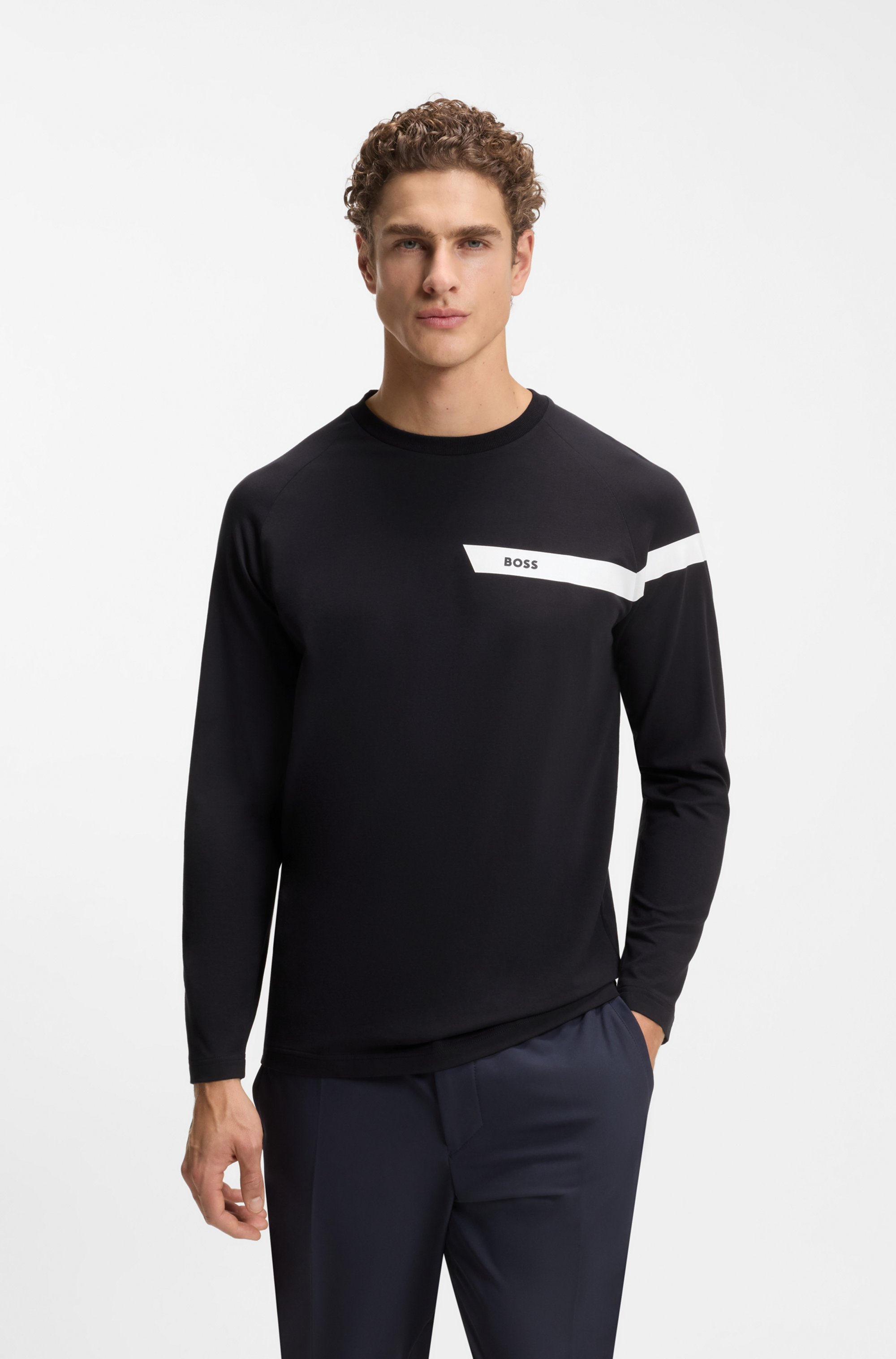 Stretch-cotton T-shirt with logo print