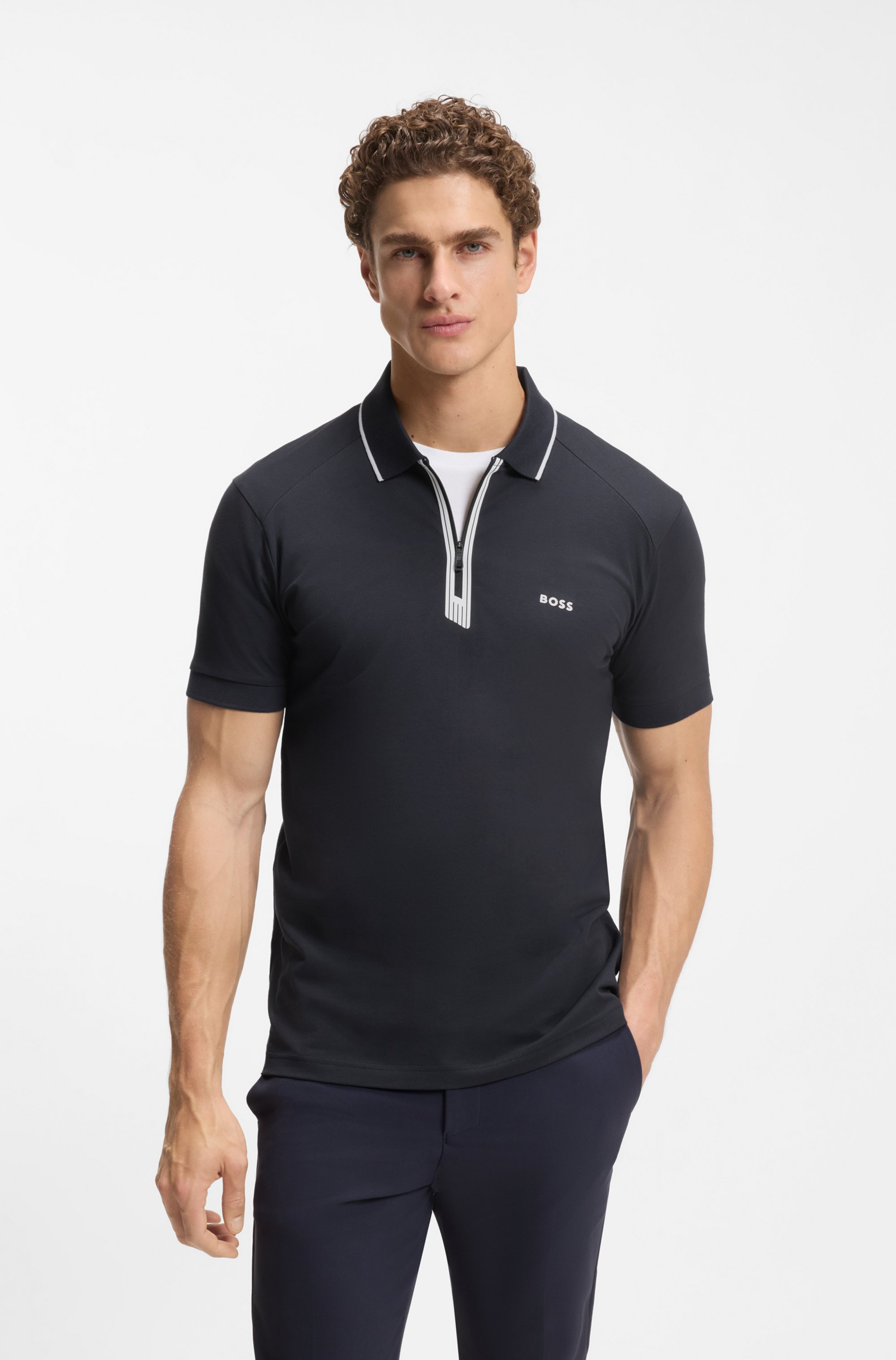 Slim-fit polo shirt with a zip placket