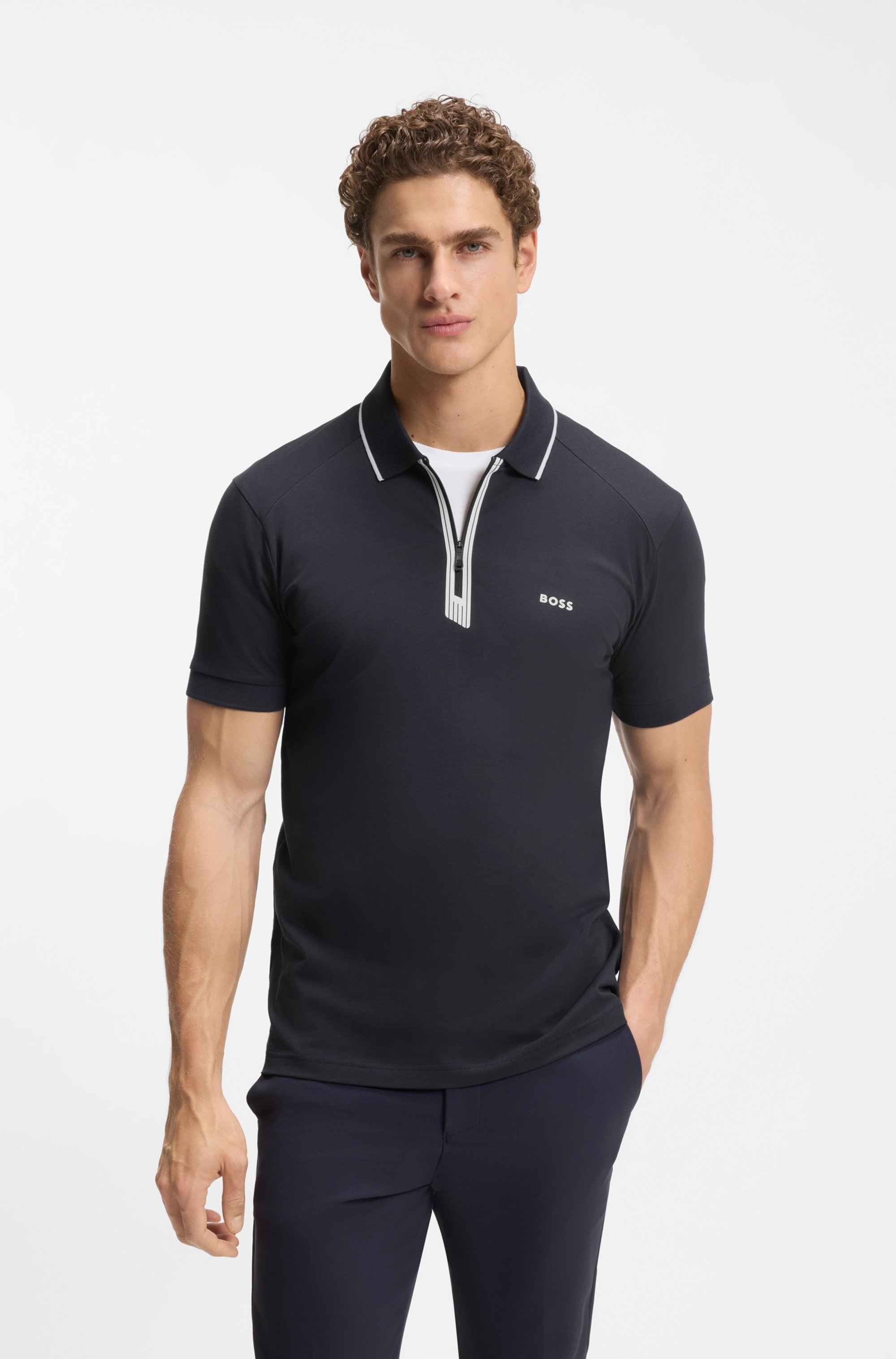 Slim-fit polo shirt with a zip placket