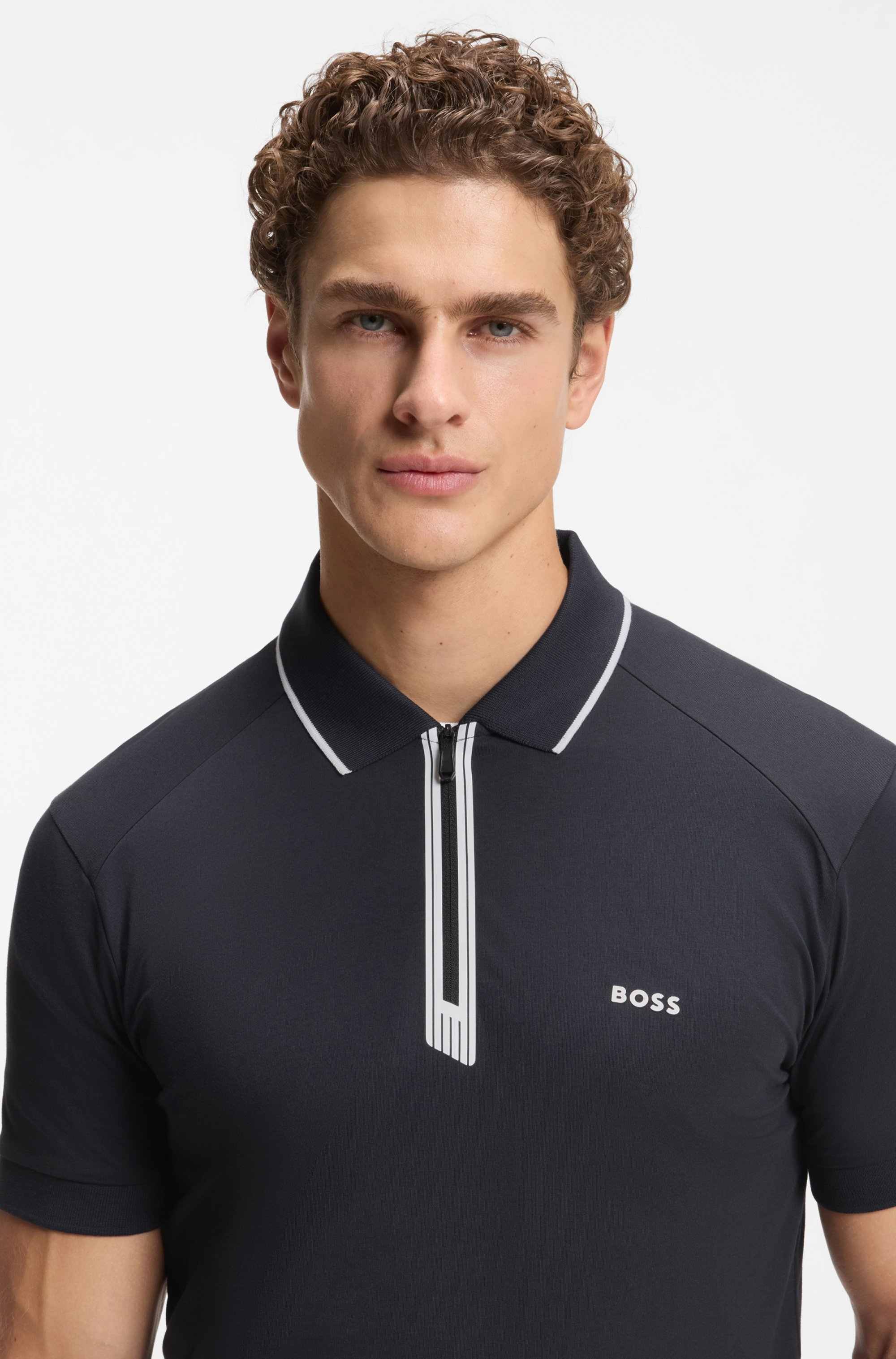 Slim-fit polo shirt with a zip placket