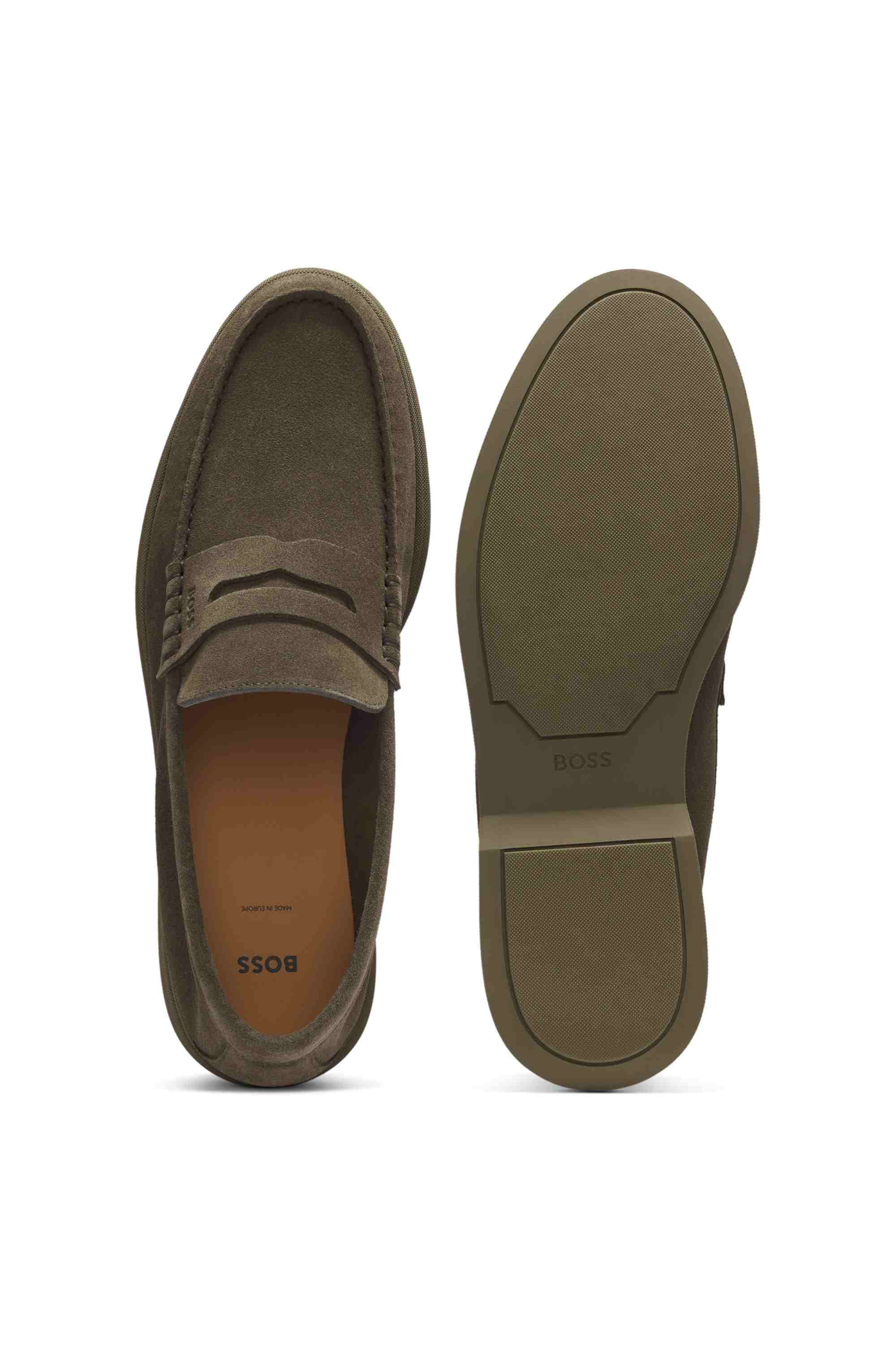 Suede loafers with logo penny trim