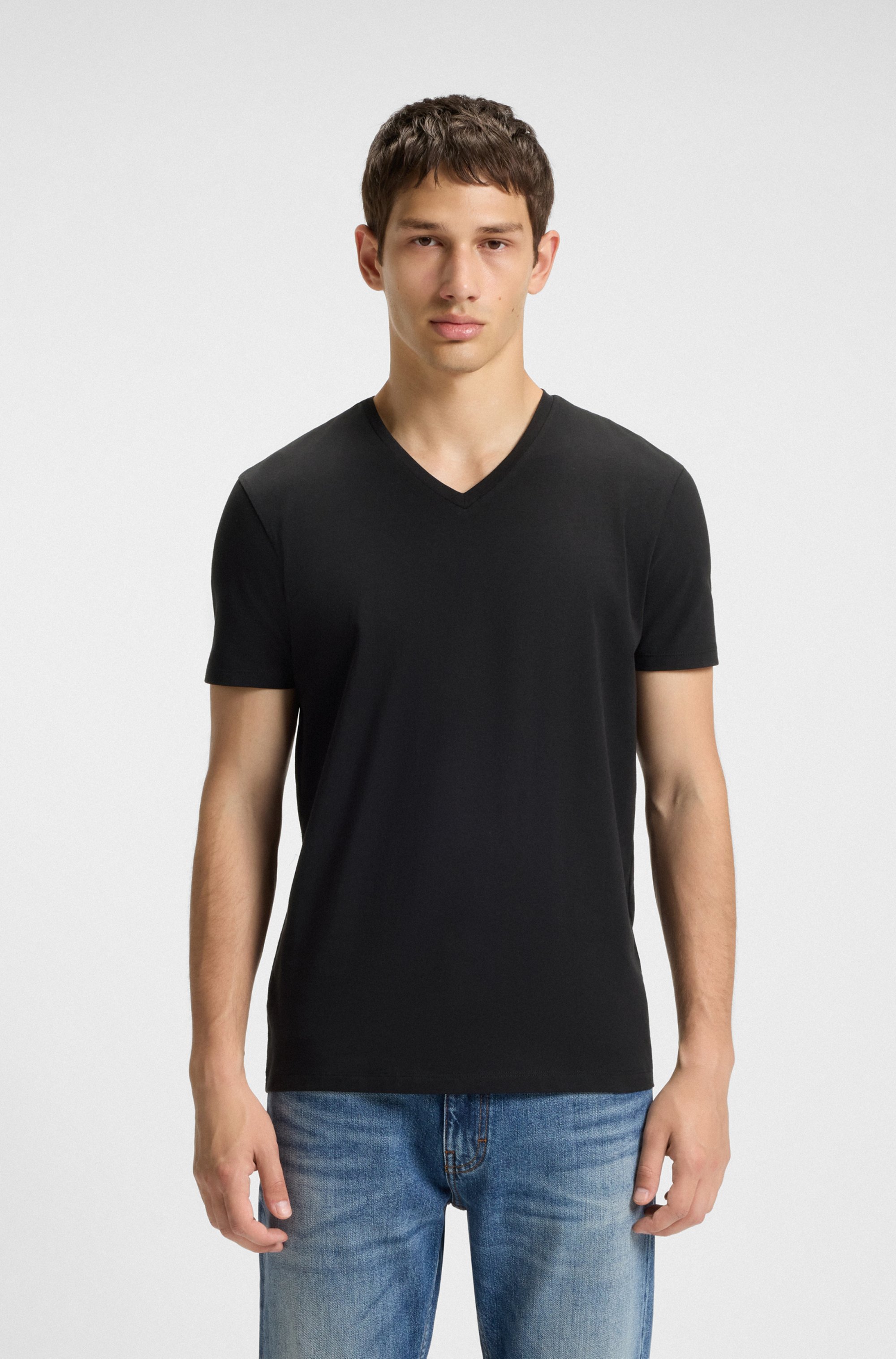 Two-pack of V-neck T-shirts in stretch cotton