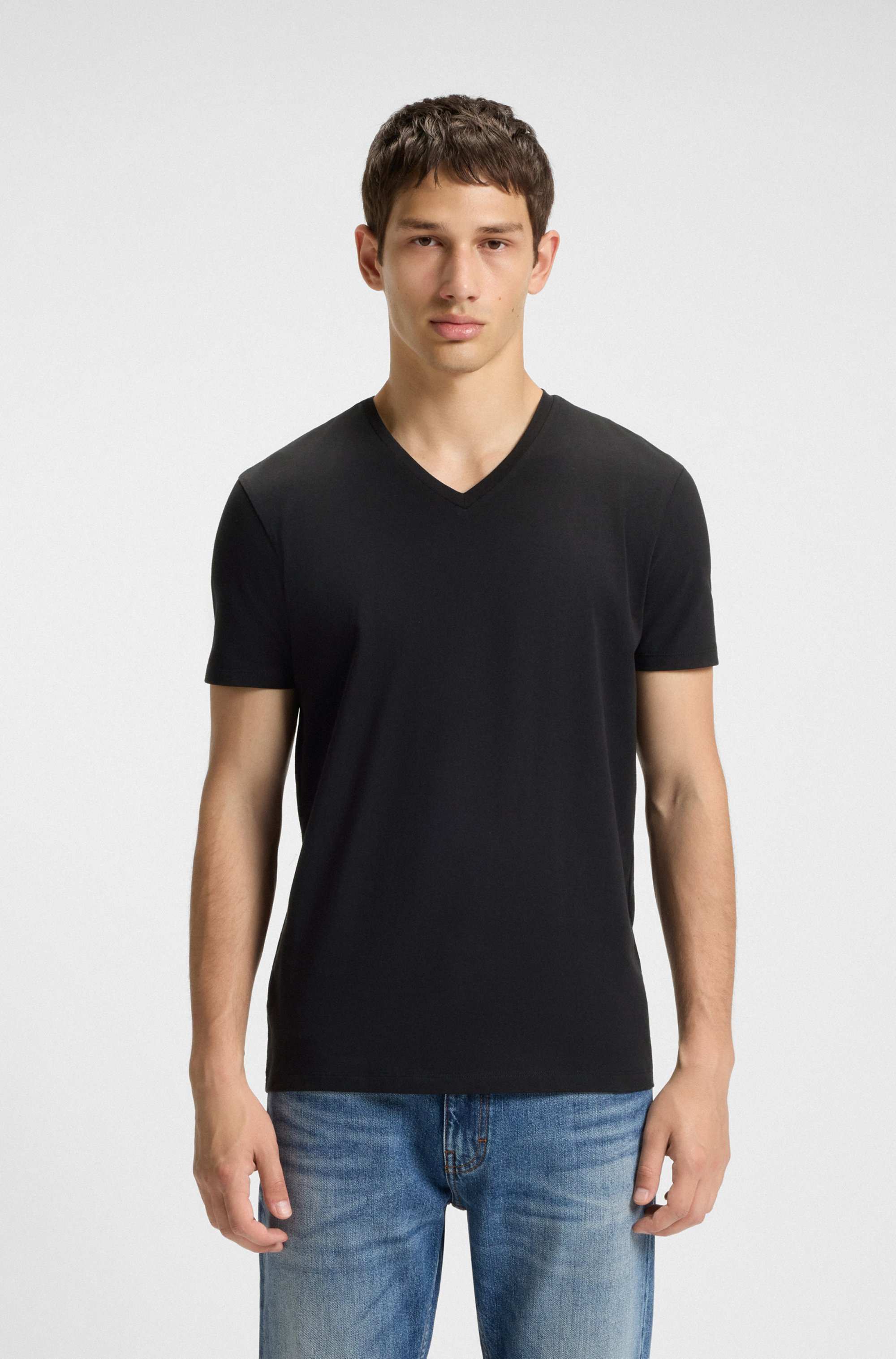 Two-pack of V-neck T-shirts in stretch cotton
