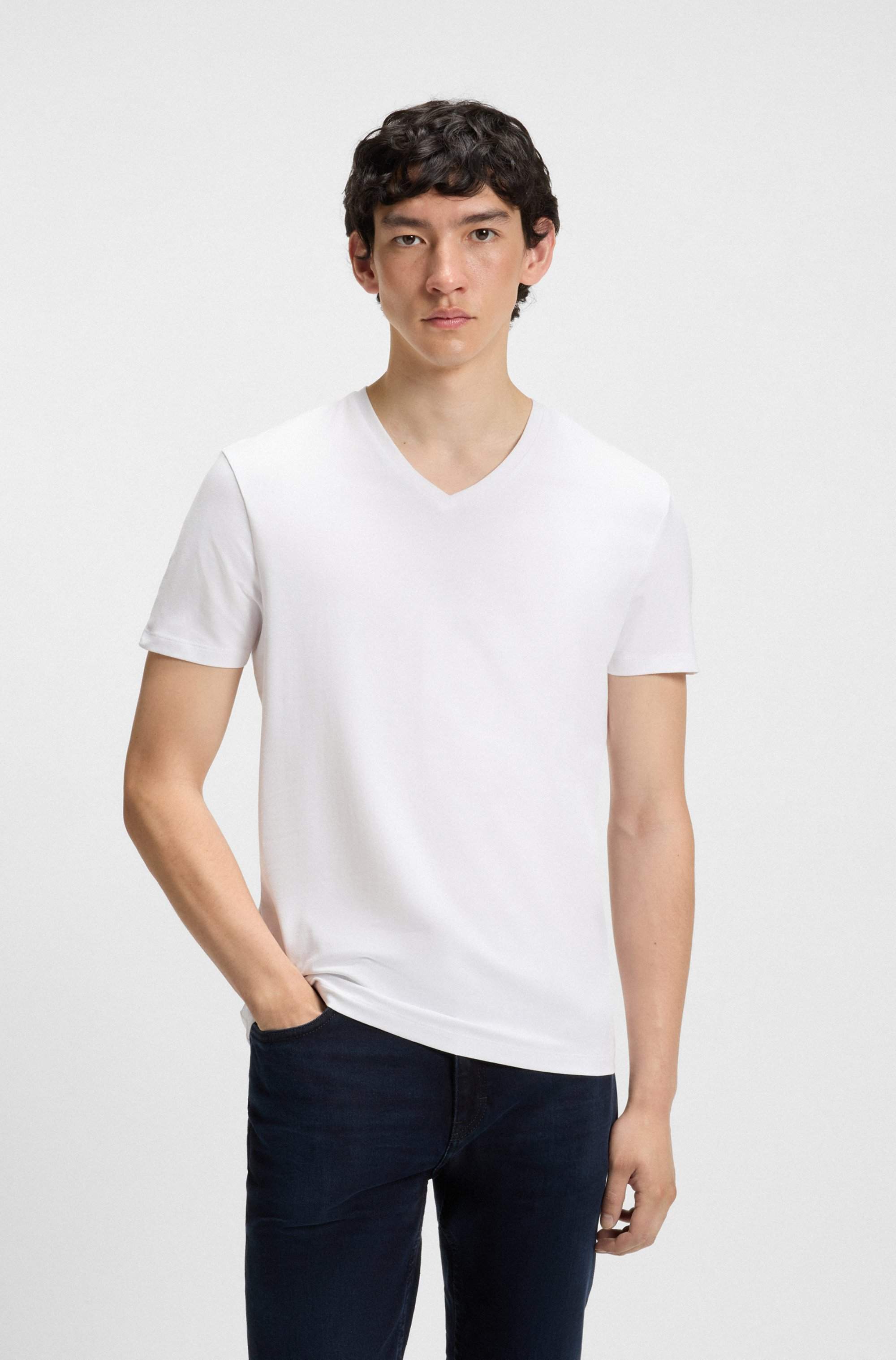Two-pack of V-neck T-shirts in stretch cotton