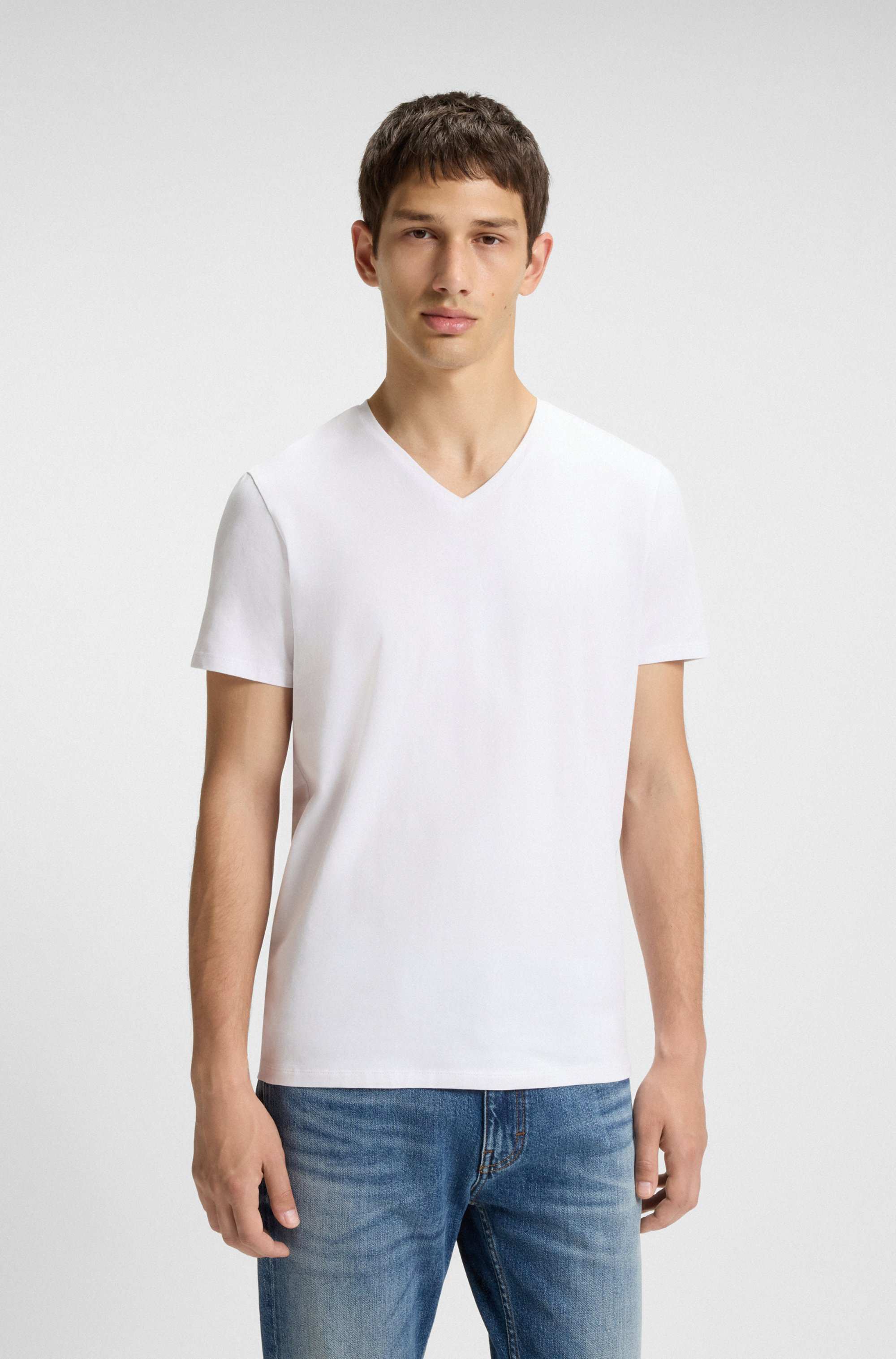 Two-pack of V-neck T-shirts in stretch cotton