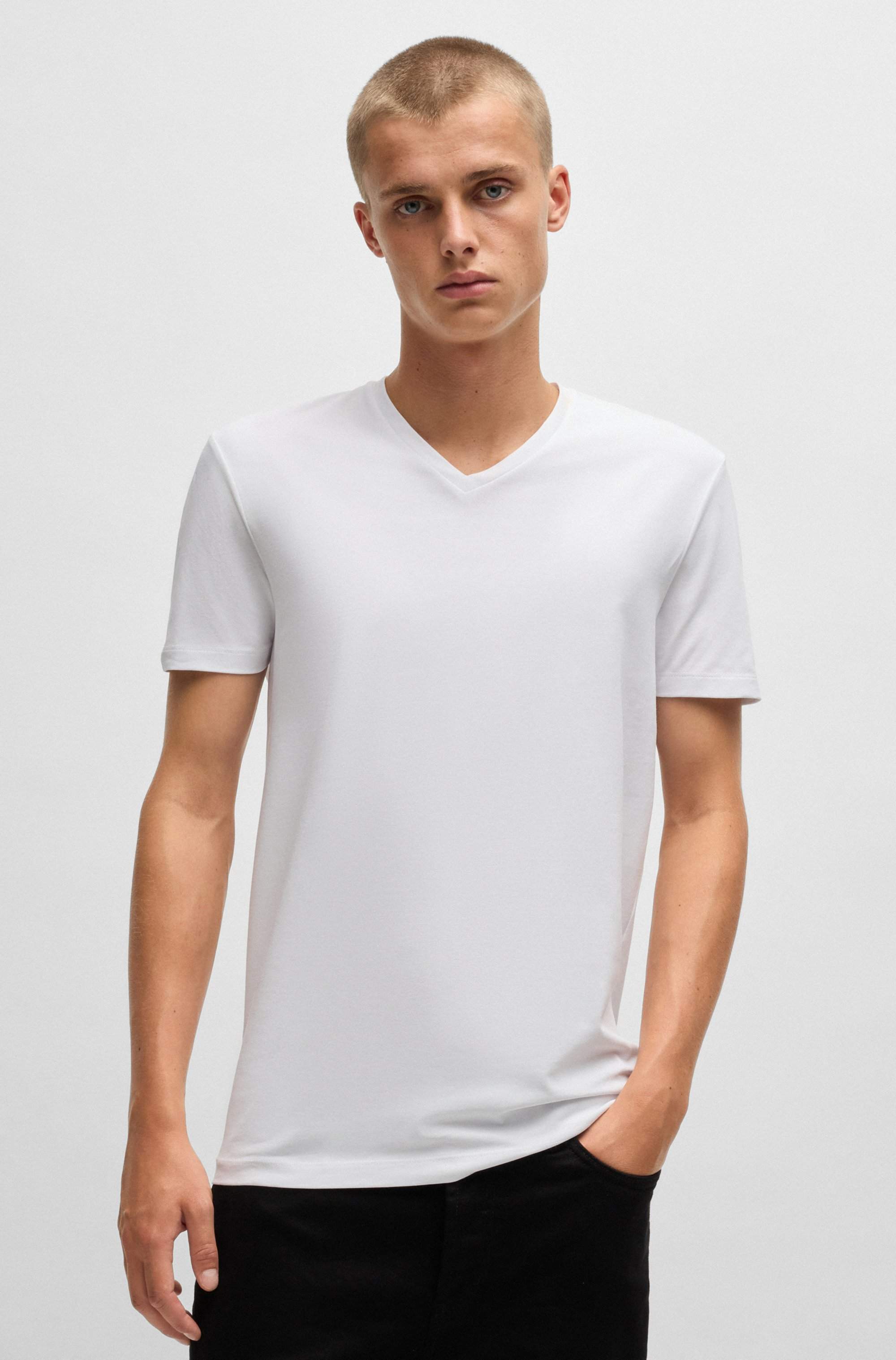Two-pack of V-neck T-shirts in stretch cotton