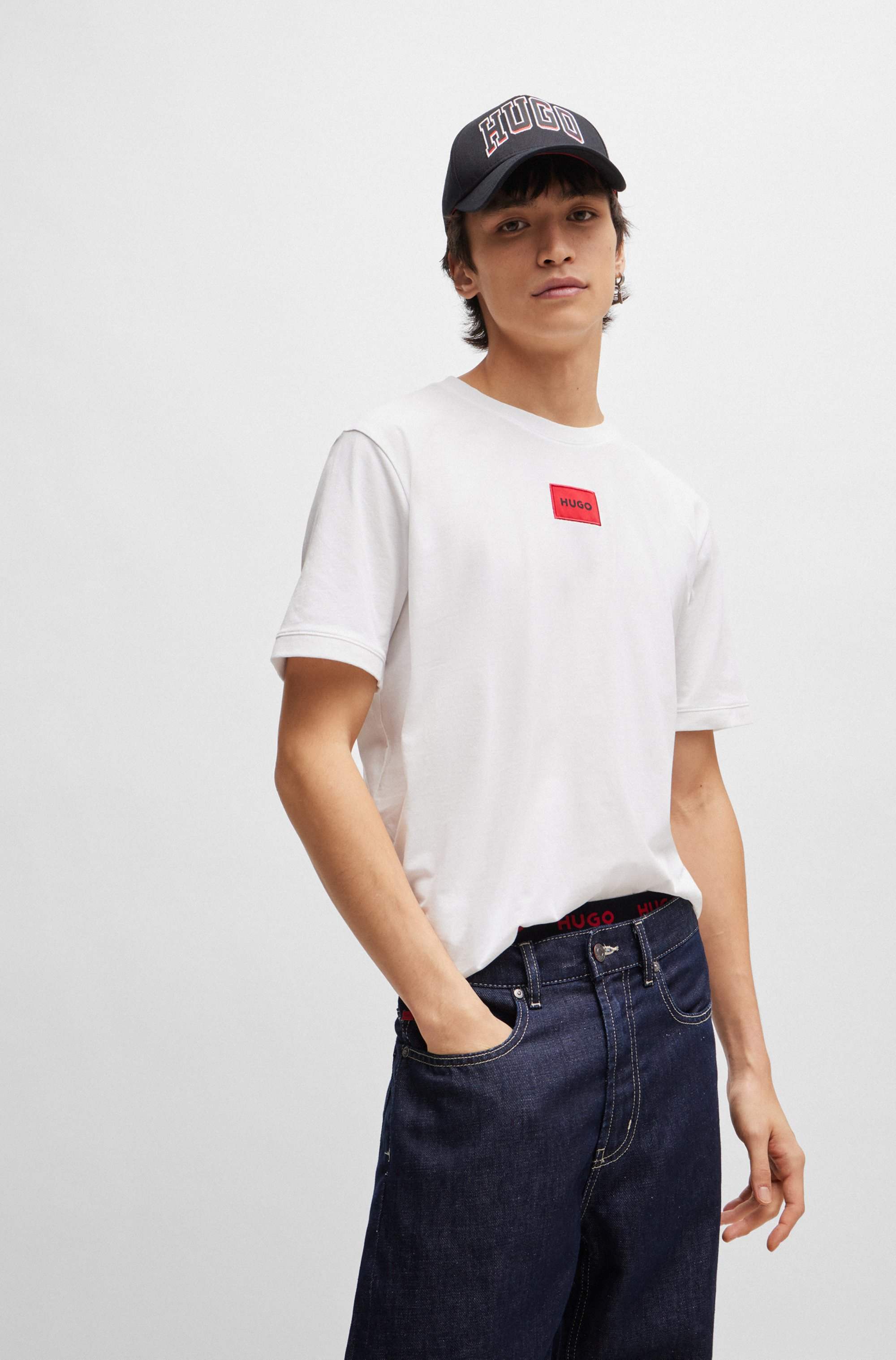 Cotton-jersey T-shirt with logo label