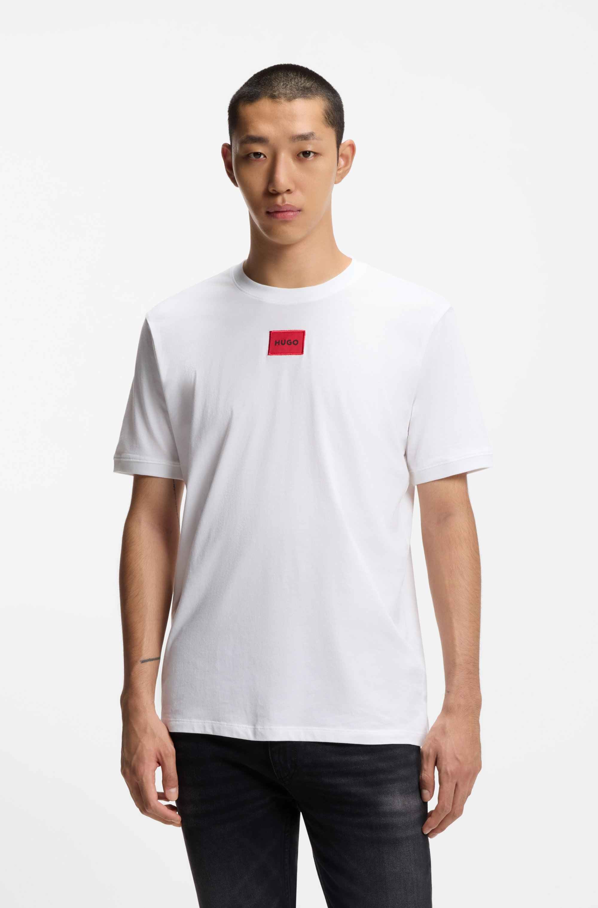 Cotton-jersey T-shirt with logo label