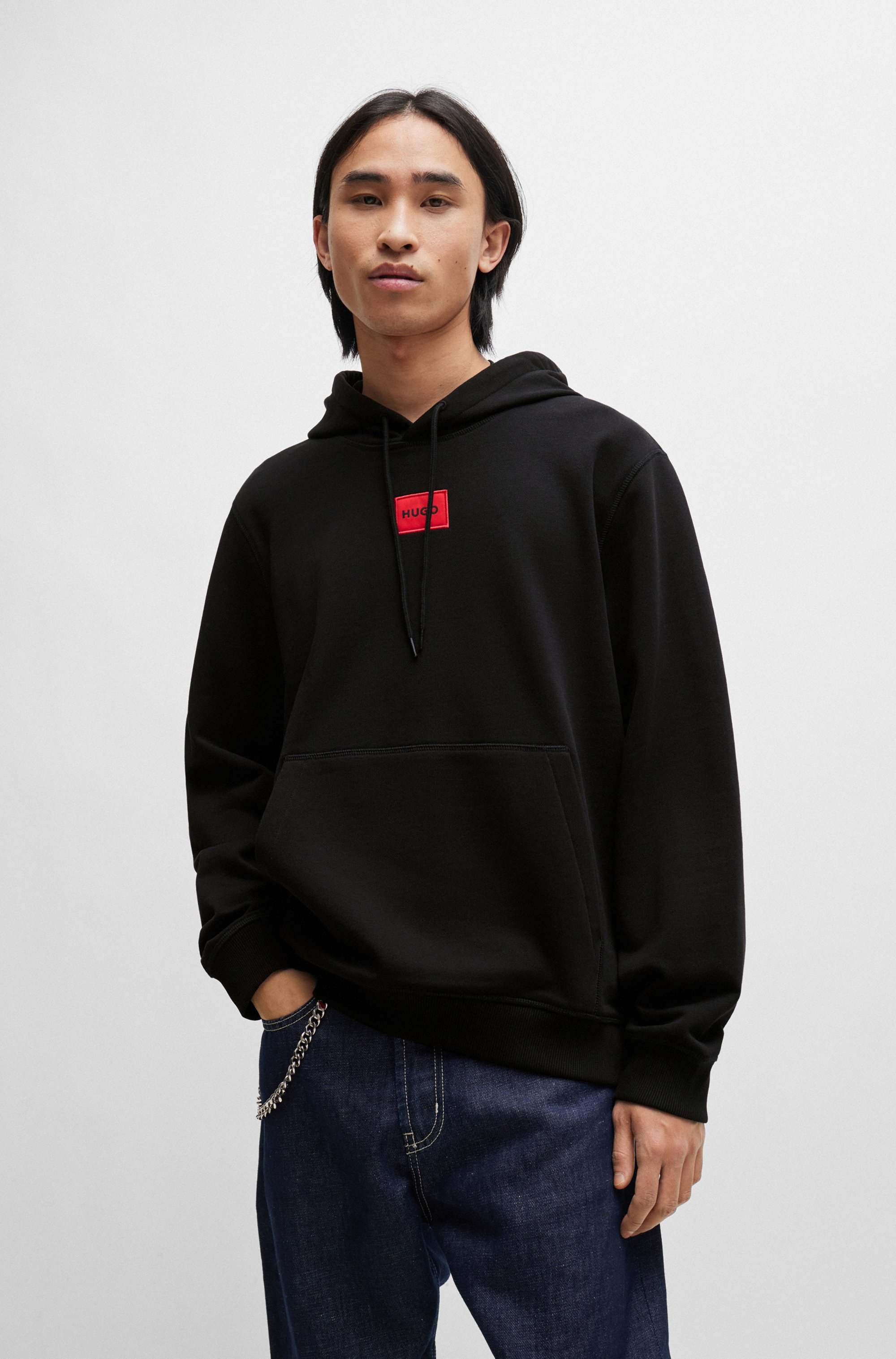 Cotton-terry hoodie with red logo label