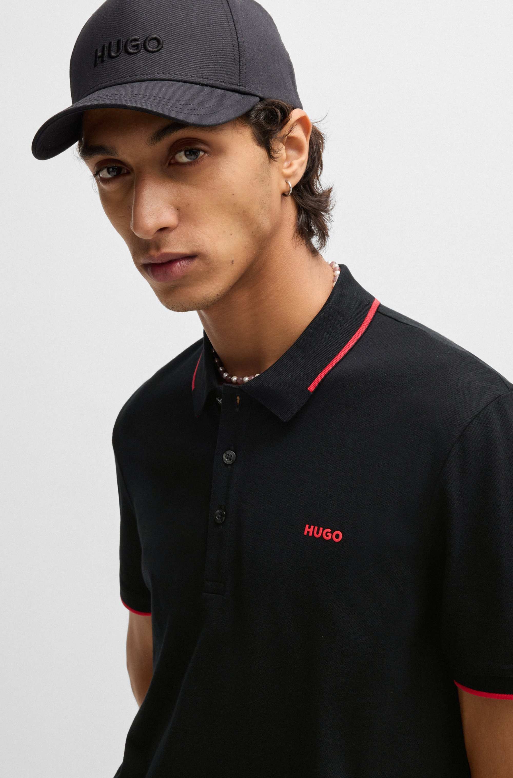 Stretch-cotton slim-fit polo shirt with printed logo
