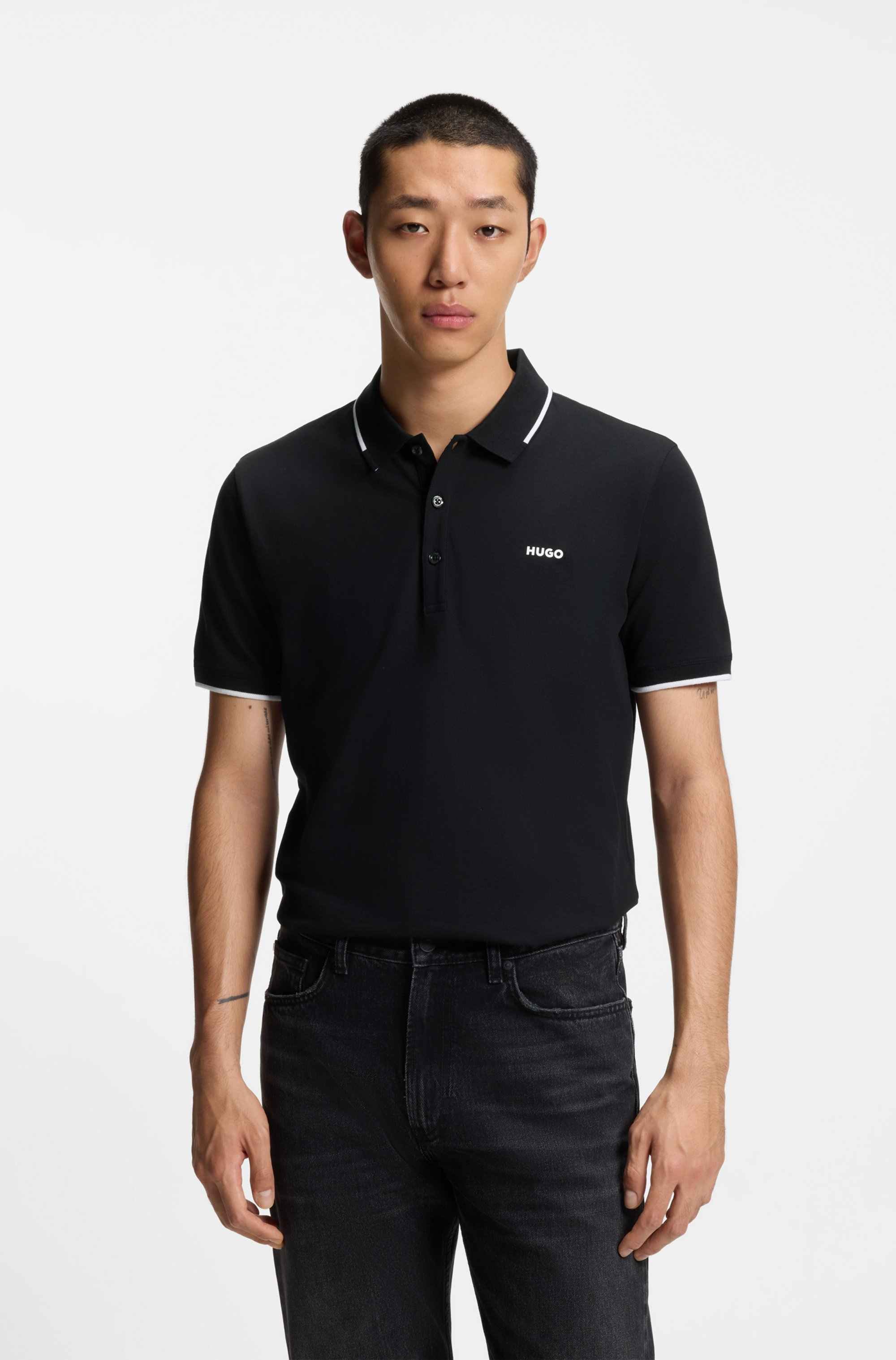 Stretch-cotton slim-fit polo shirt with contrast trims