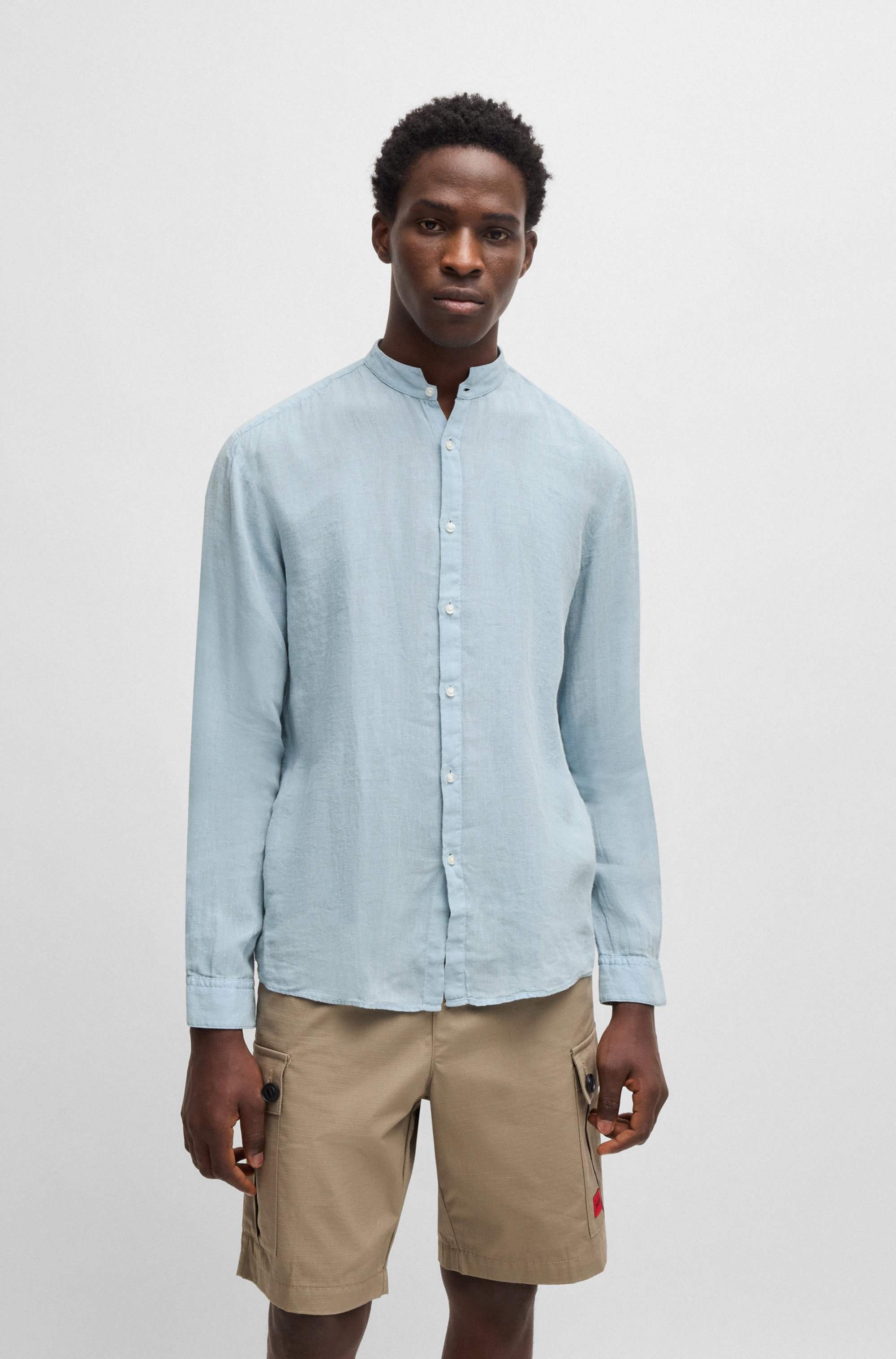 Slim-fit shirt in linen canvas