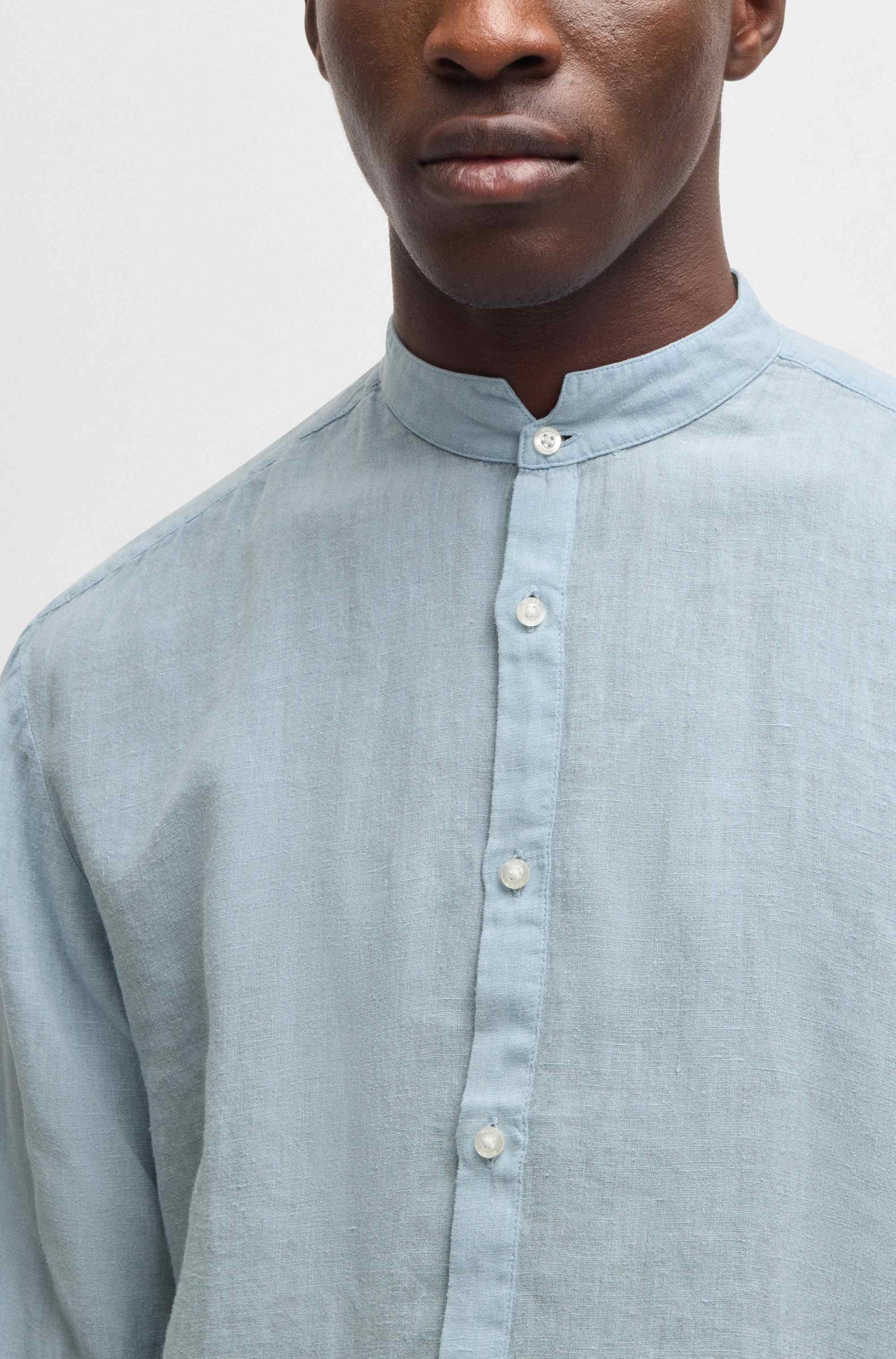 Slim-fit shirt in linen canvas