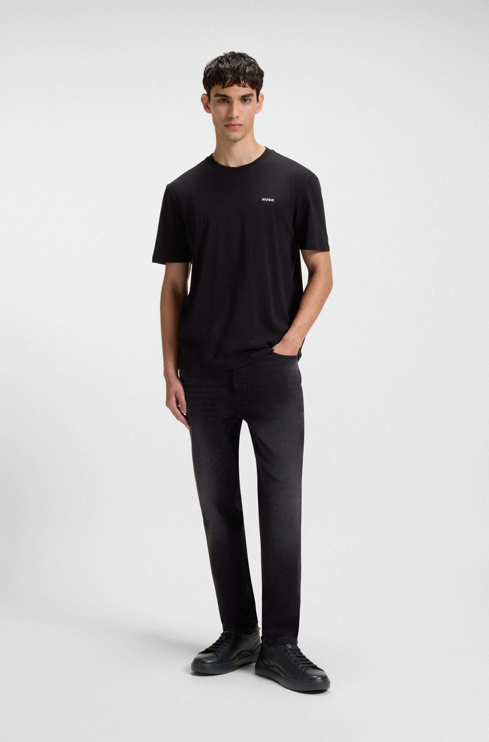 Leather trainers with red logo