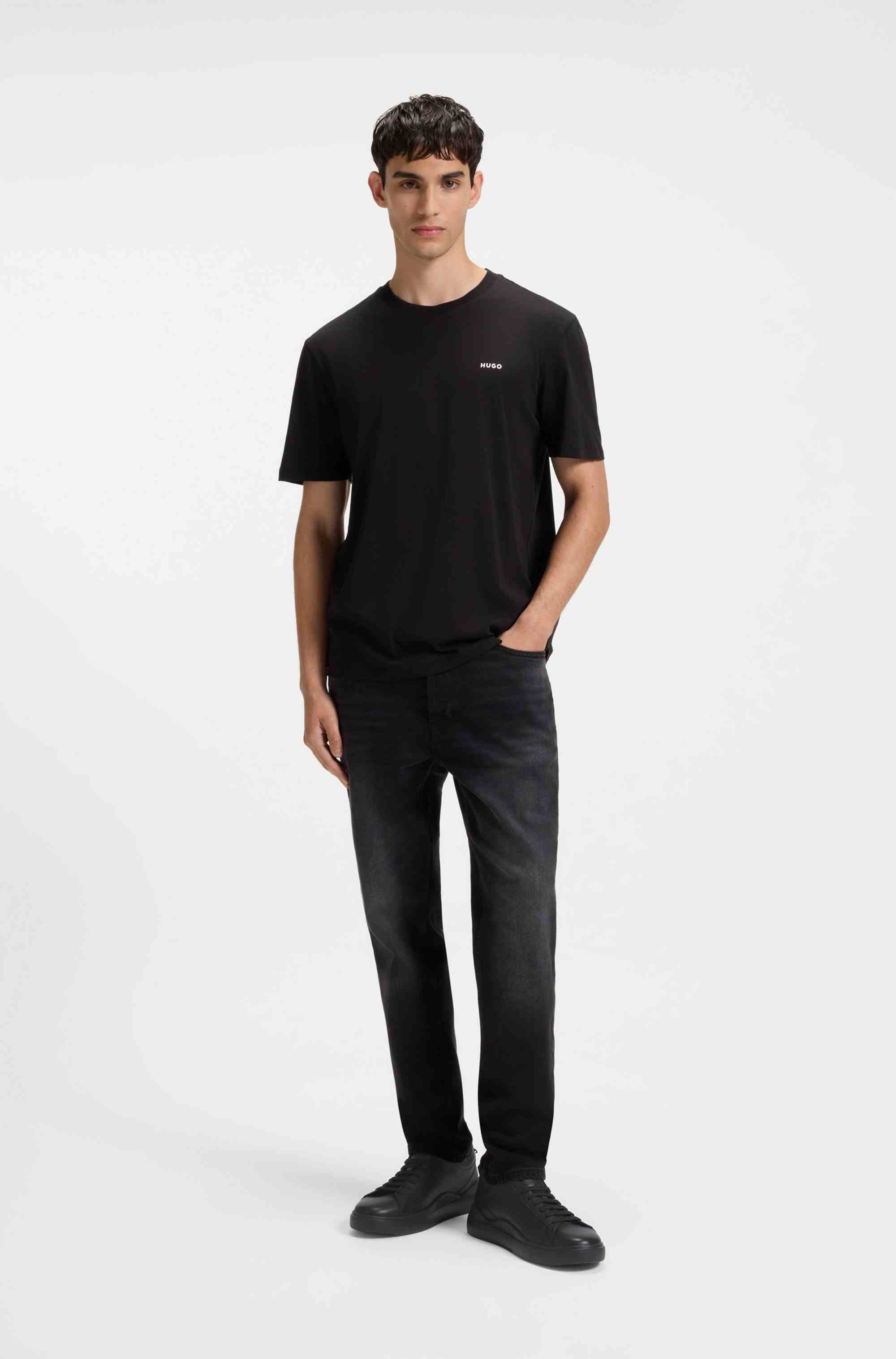 Leather trainers with red logo detail