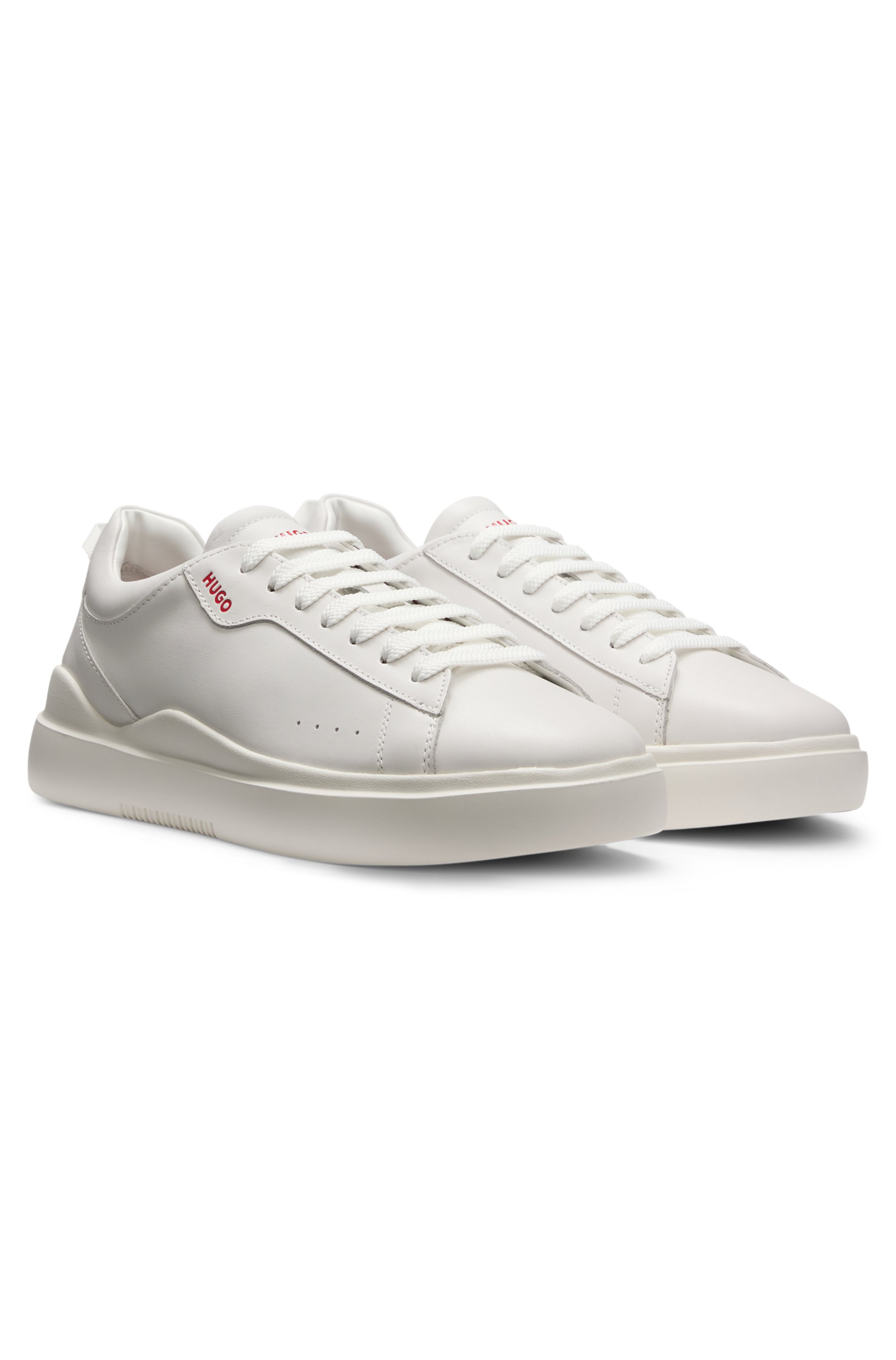 Leather trainers with red logo