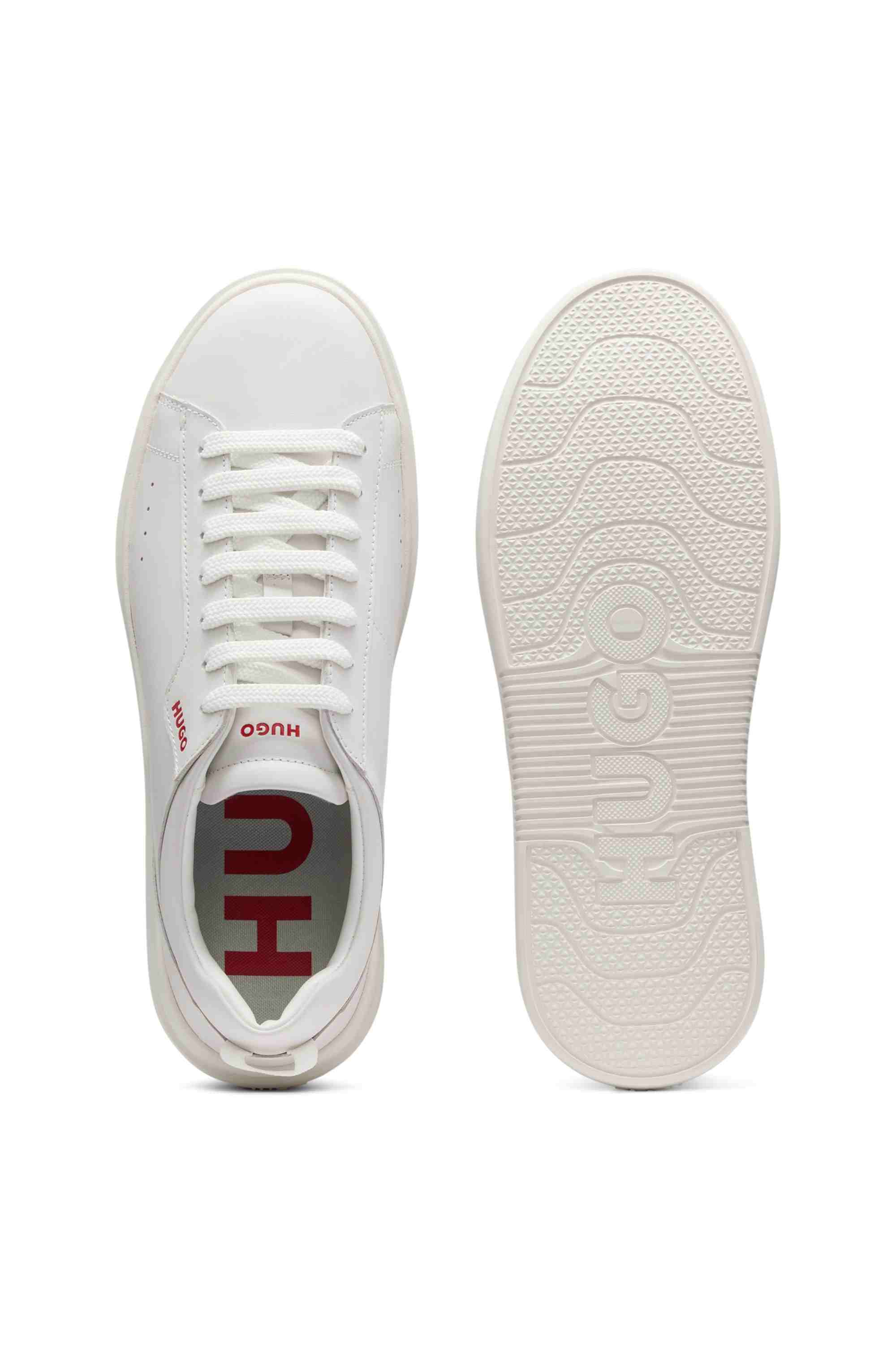 Leather trainers with red logo detail