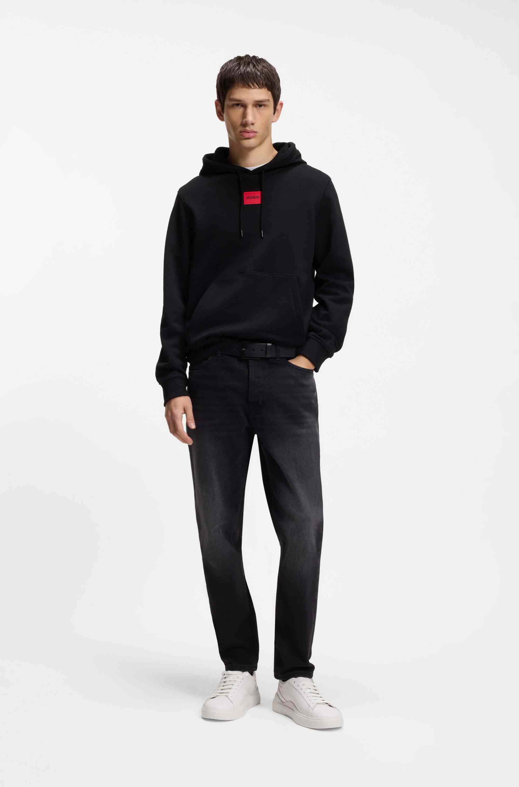 Leather trainers with red logo detail