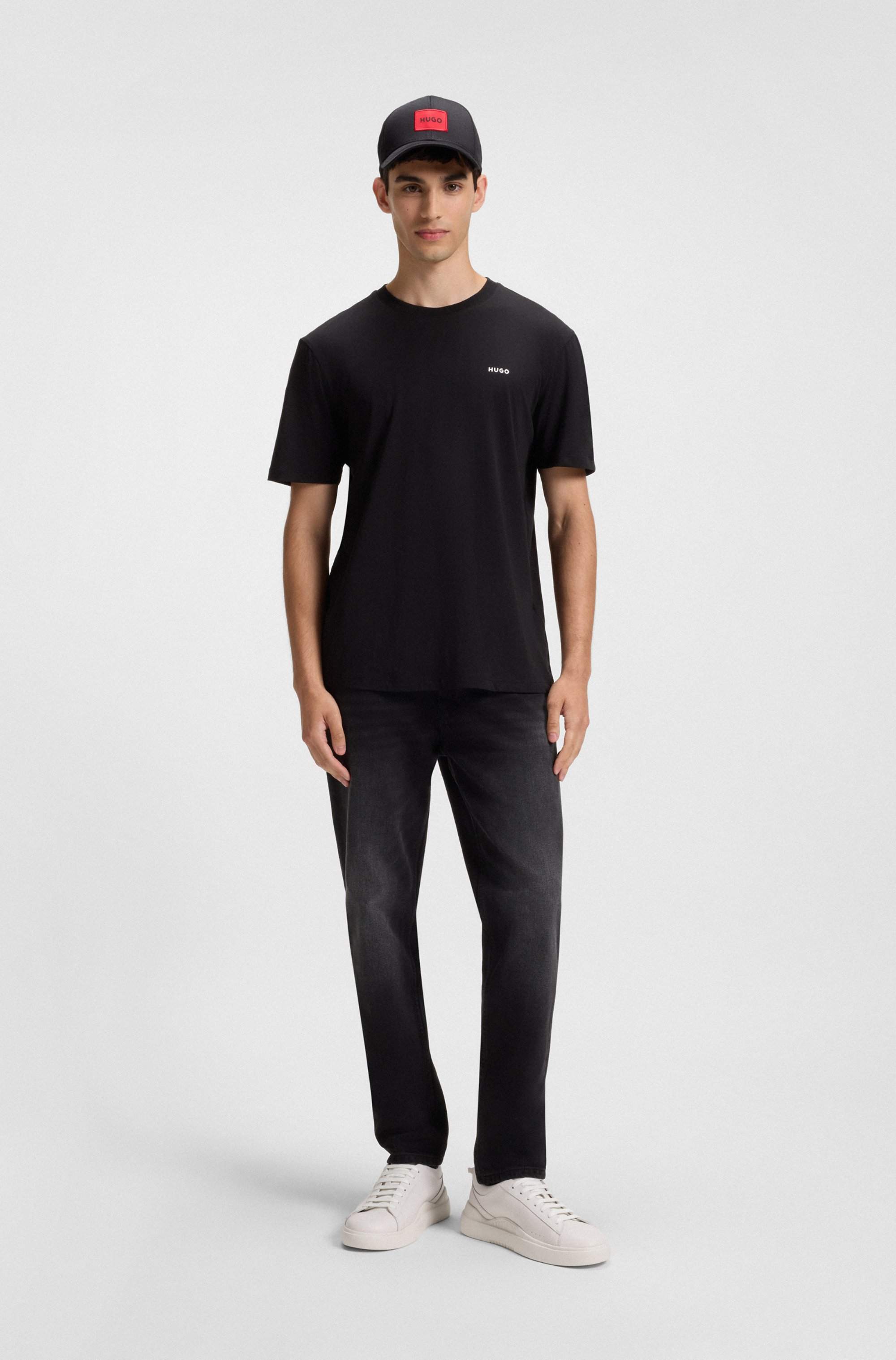 Leather trainers with red logo