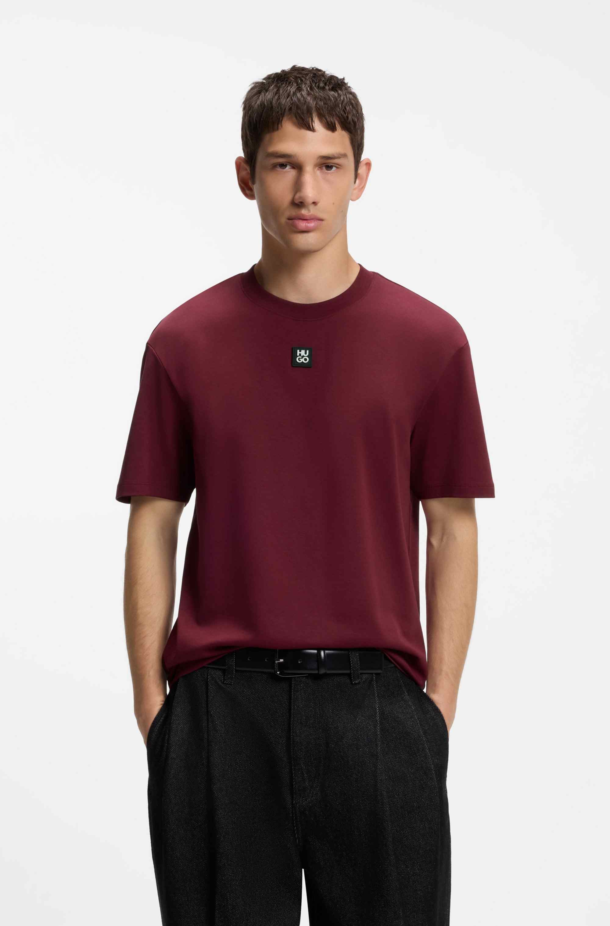 Interlock-cotton T-shirt with metallic stacked-logo badge