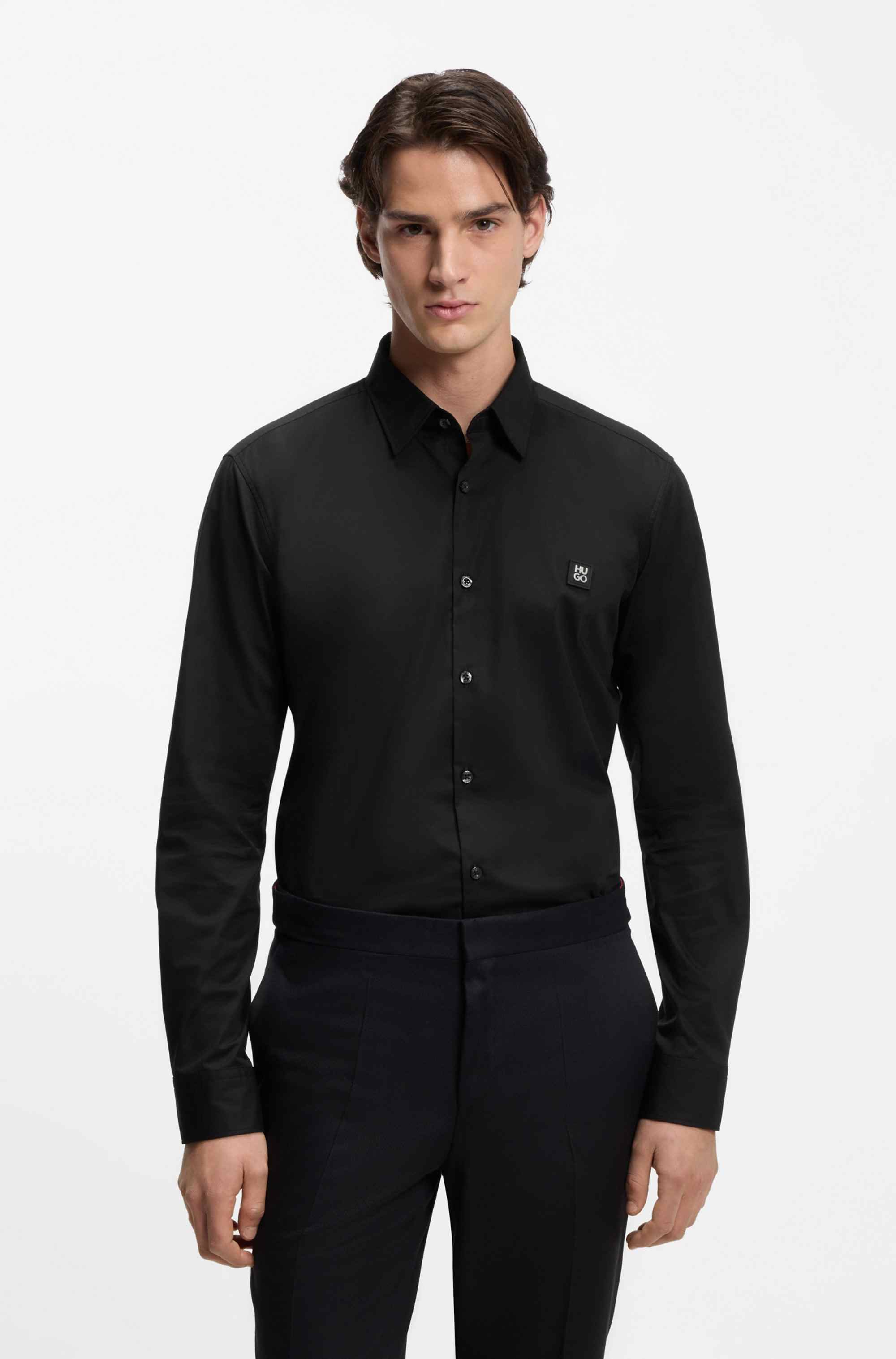 Slim-fit shirt in stretch-cotton canvas