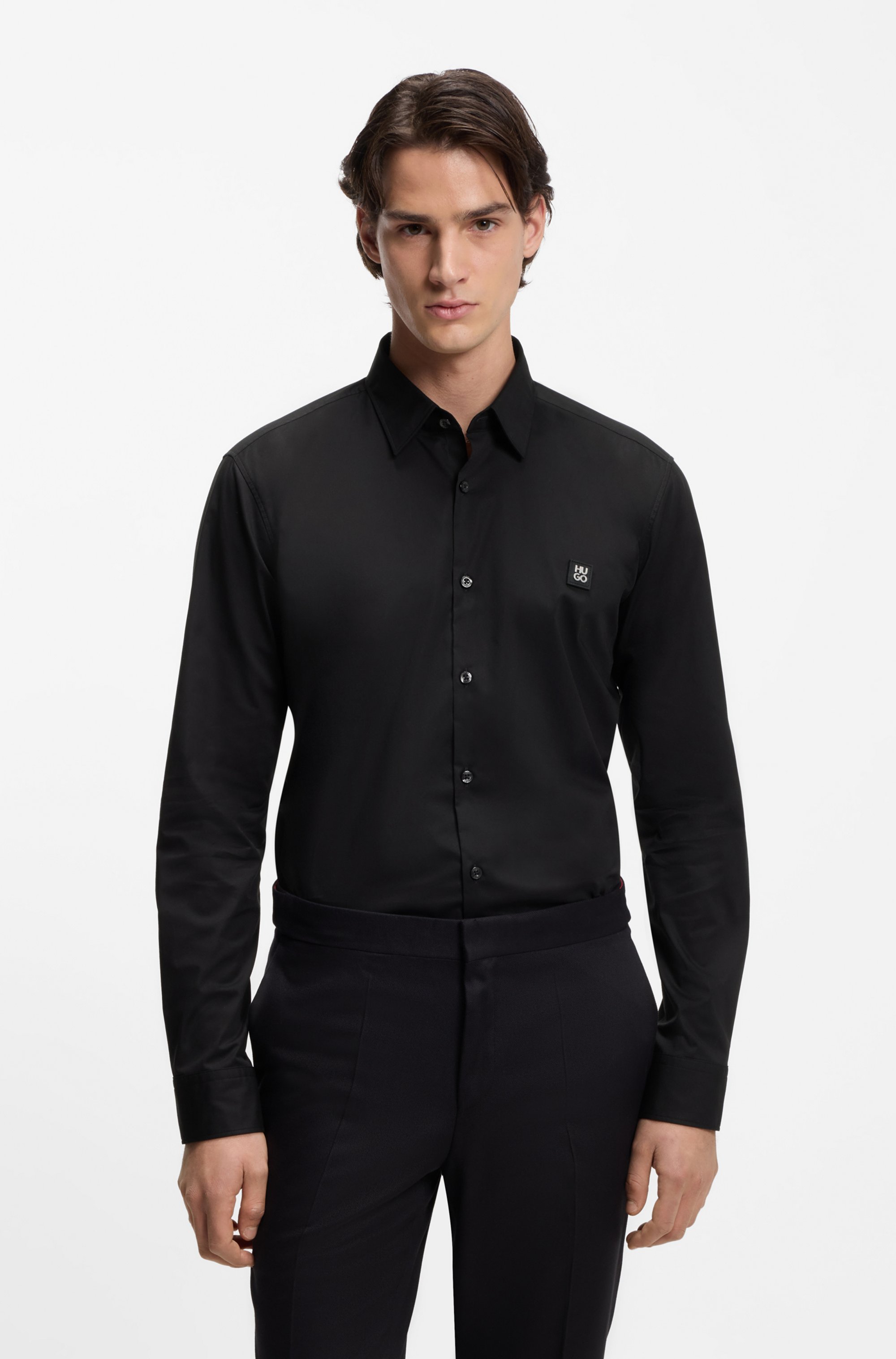 Slim-fit shirt in stretch-cotton canvas