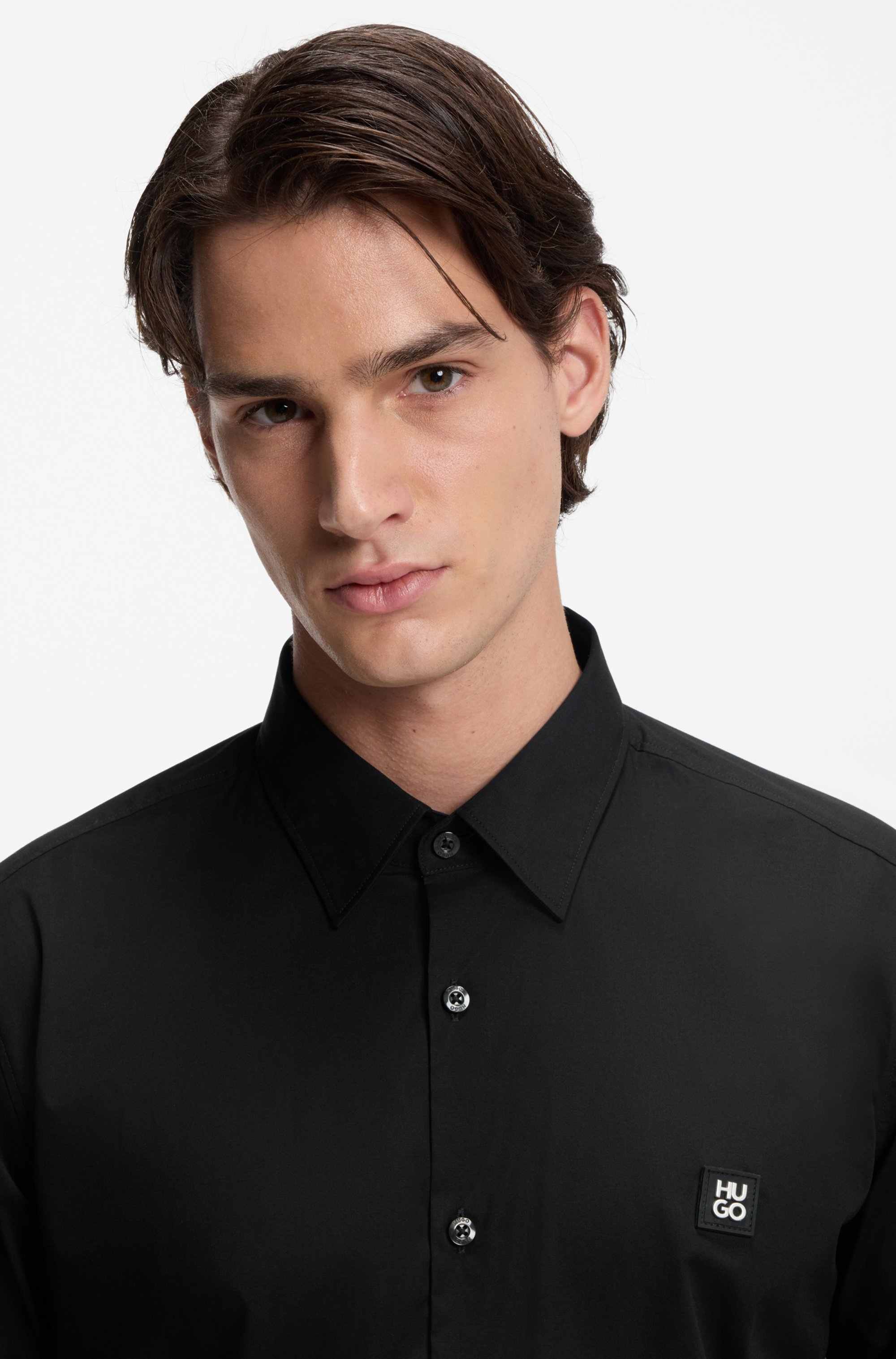 Slim-fit shirt in stretch-cotton canvas