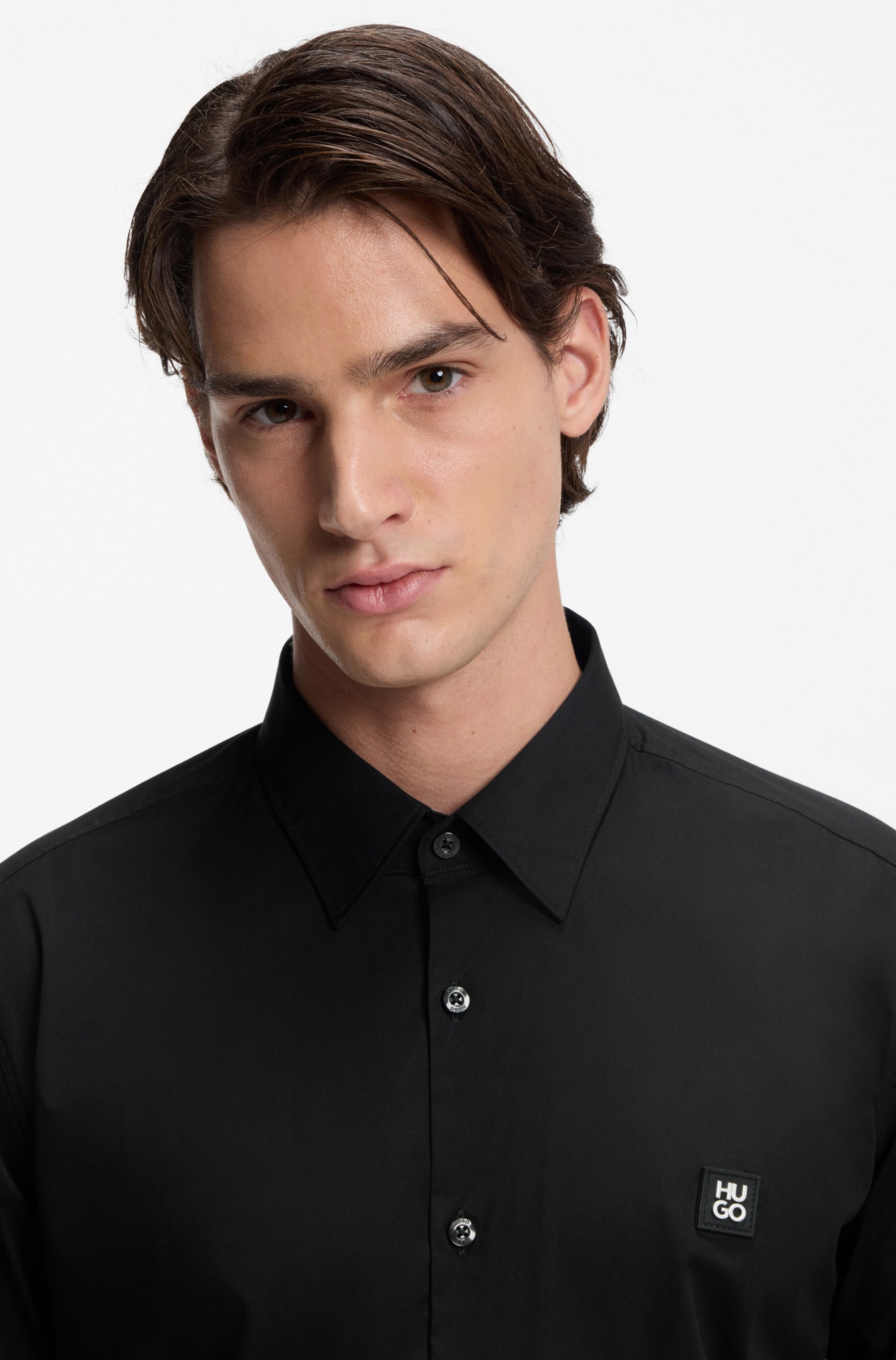 Slim-fit shirt in stretch-cotton canvas