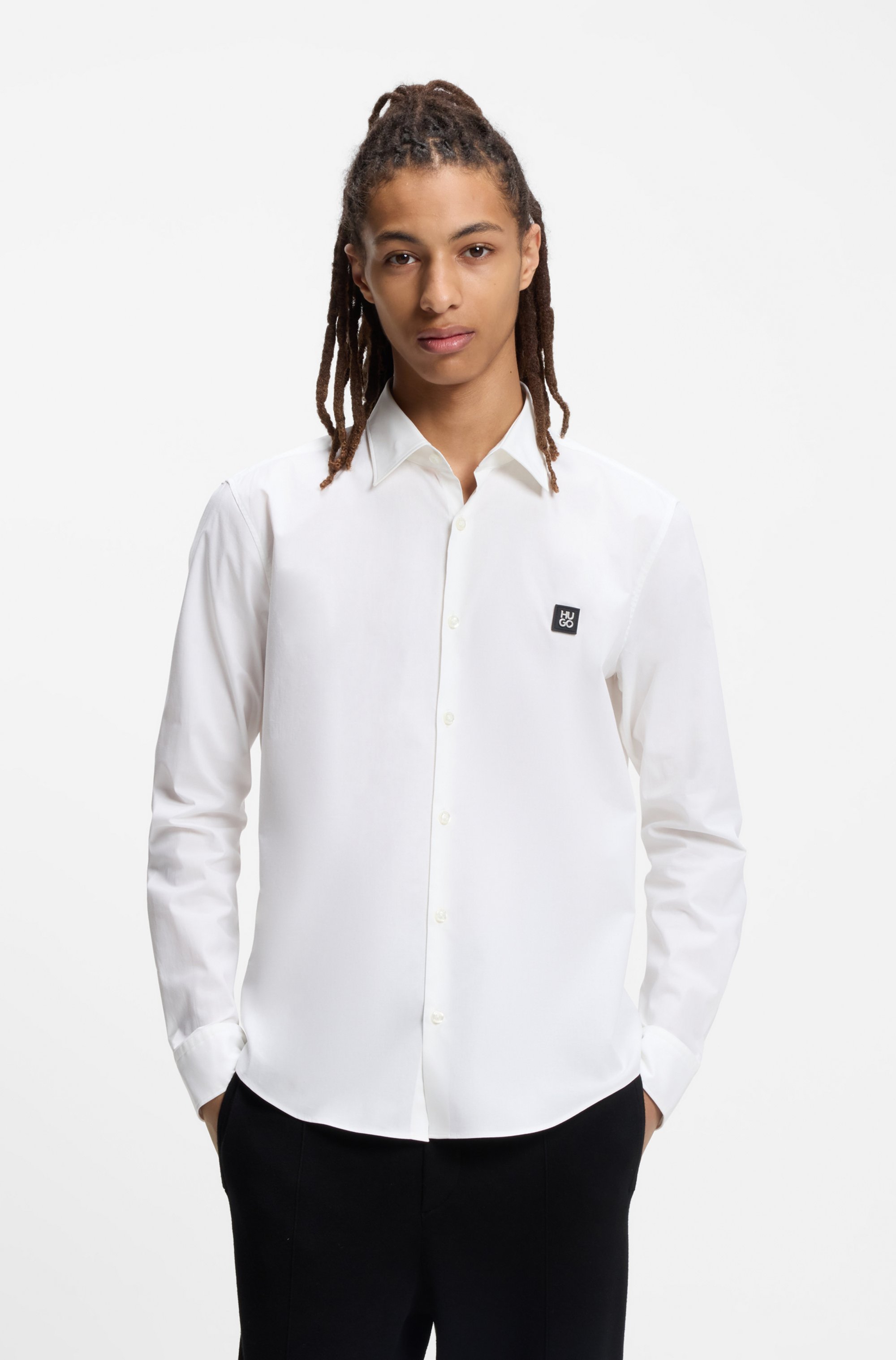 Slim-fit shirt in stretch-cotton canvas