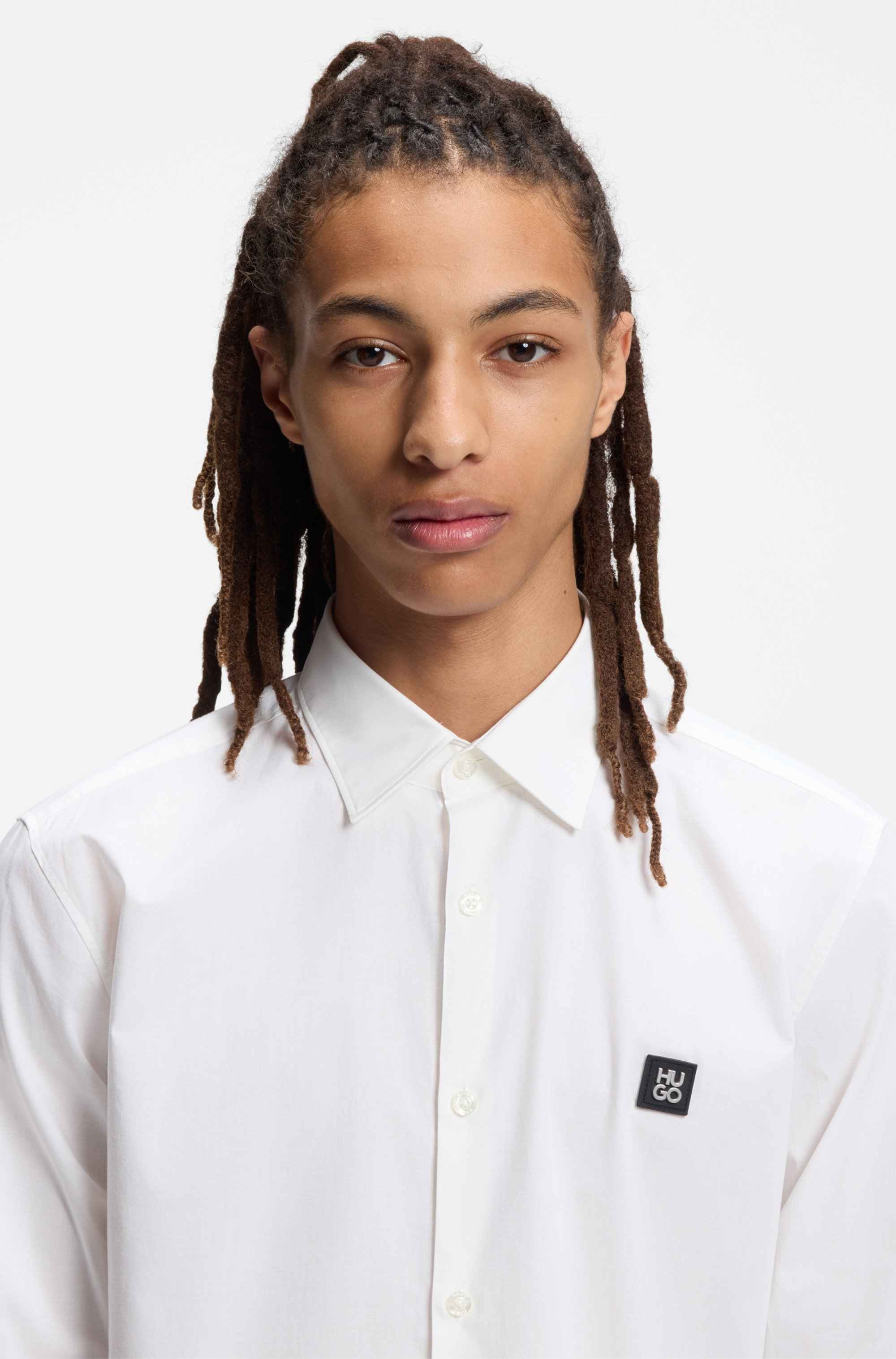 Slim-fit shirt in stretch-cotton canvas