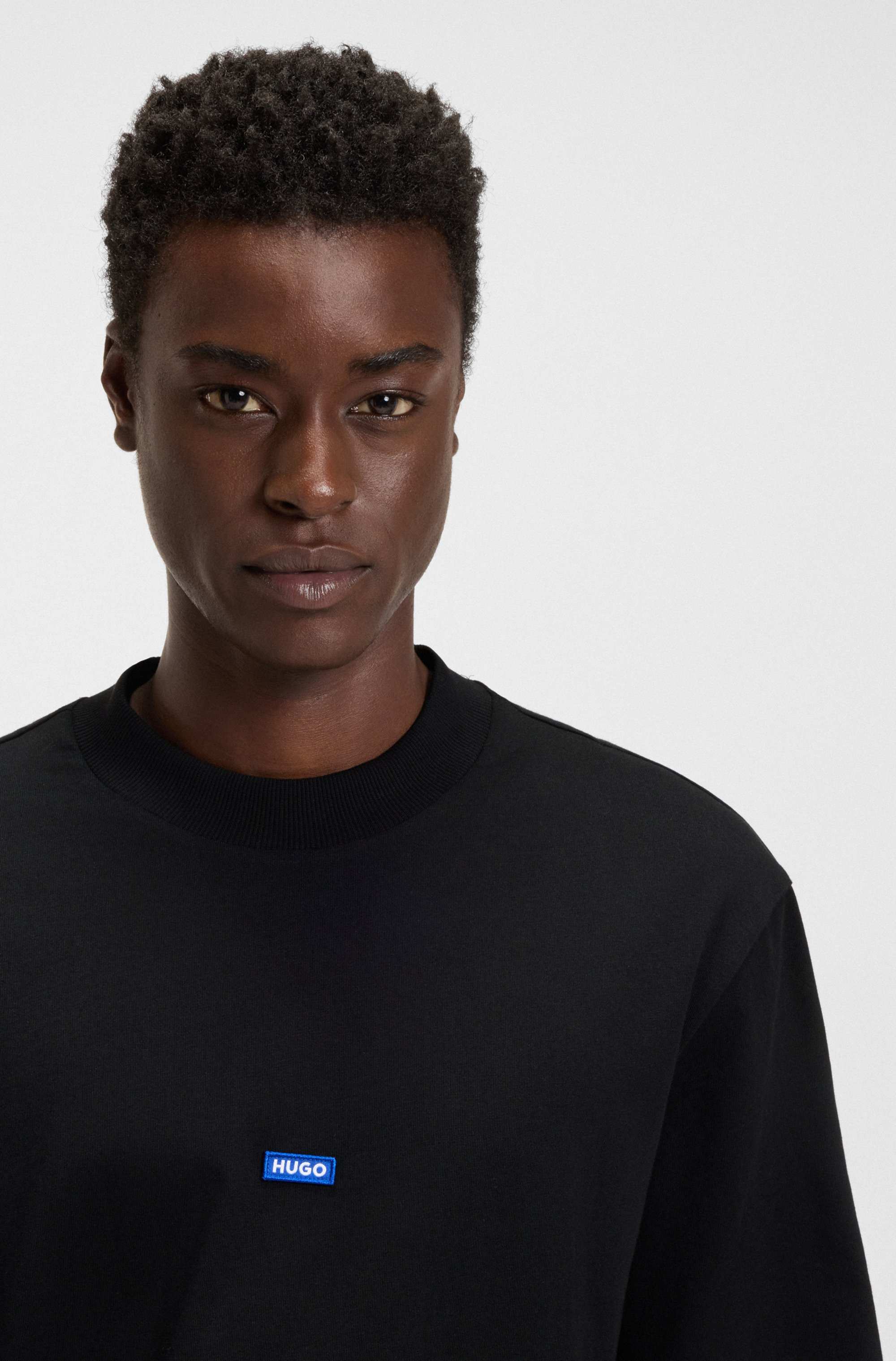 Regular-fit cotton-jersey T-shirt with blue logo patch