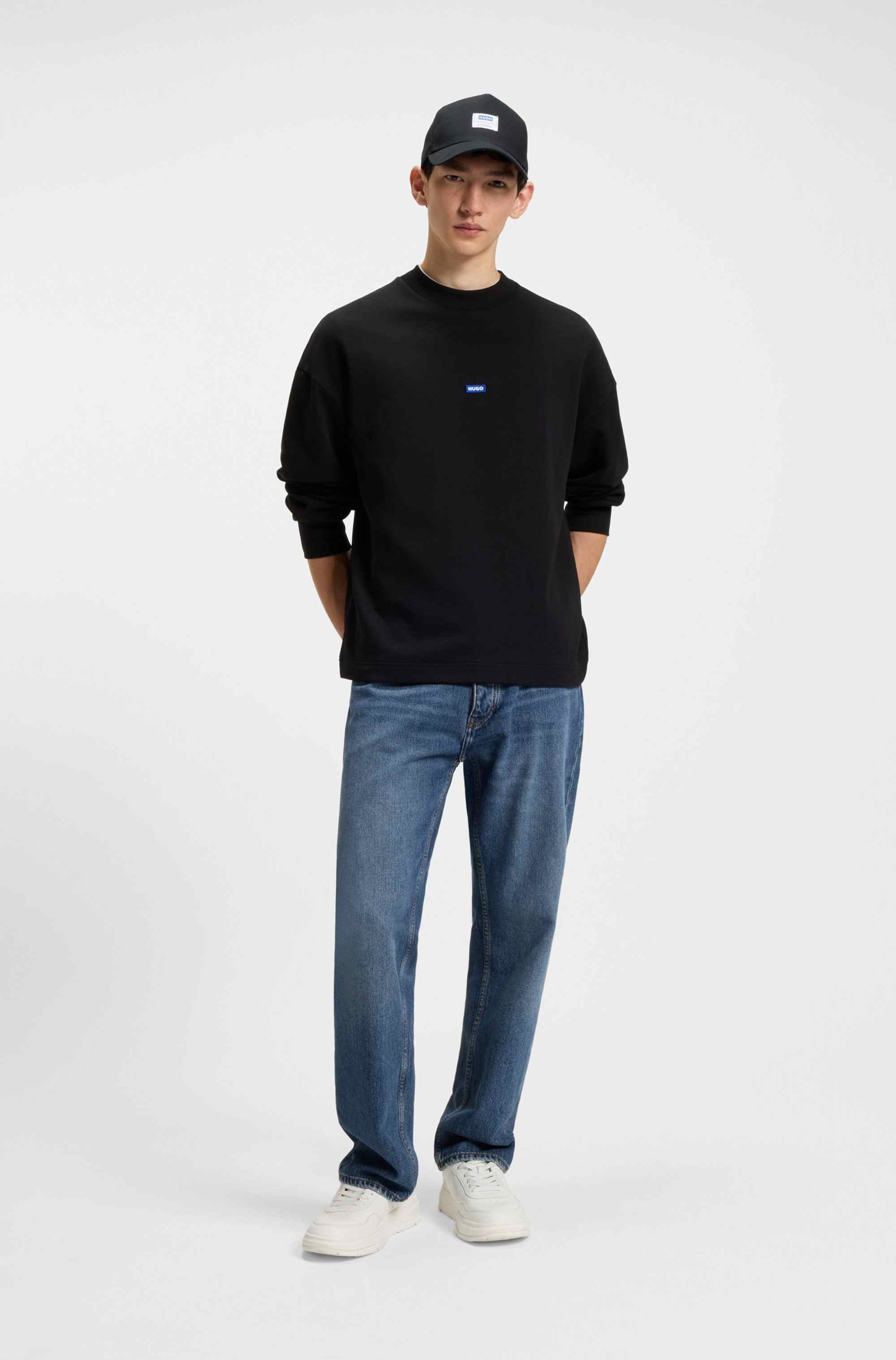 Regular-fit jeans in mid-blue stonewashed cotton denim