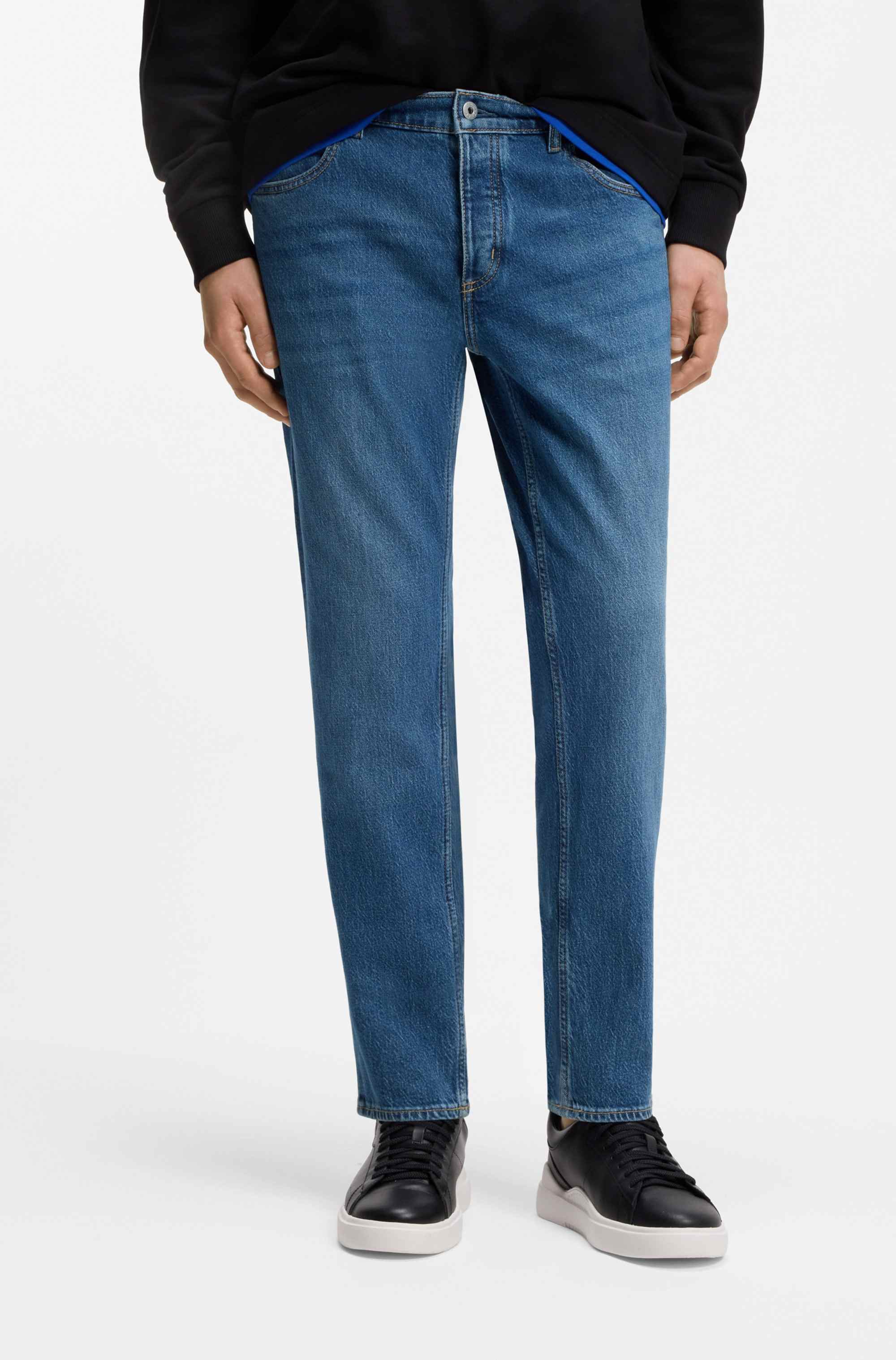 Tapered-fit jeans in mid-blue stretch denim