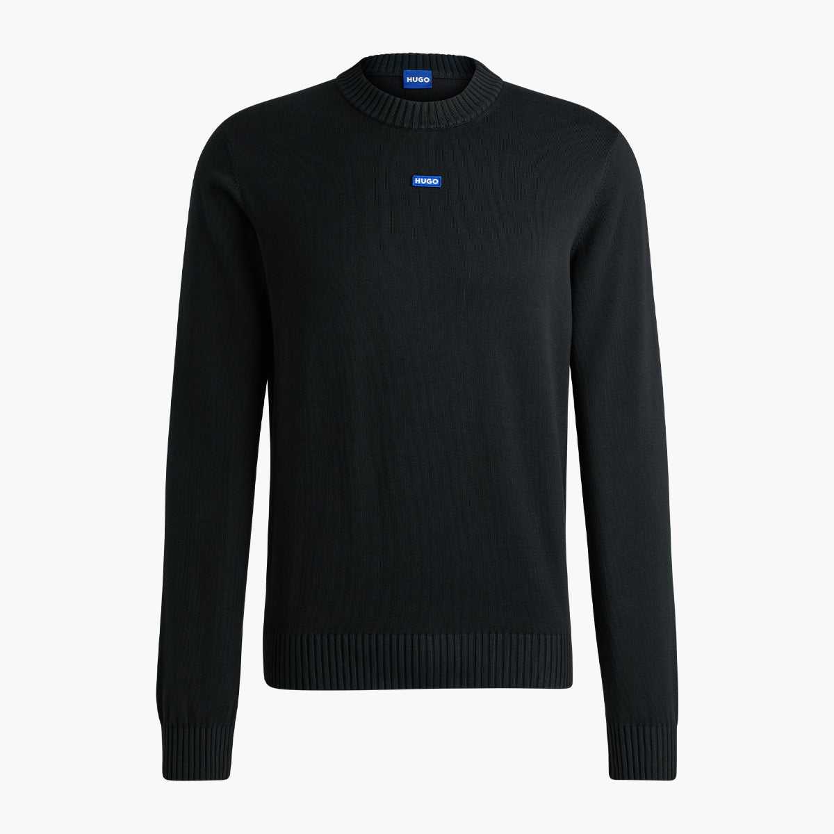 Knitted-Cotton Sweater With Blue Logo Label