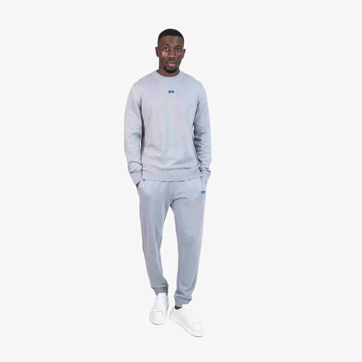 Knitted-Cotton Sweater With Blue Logo Label