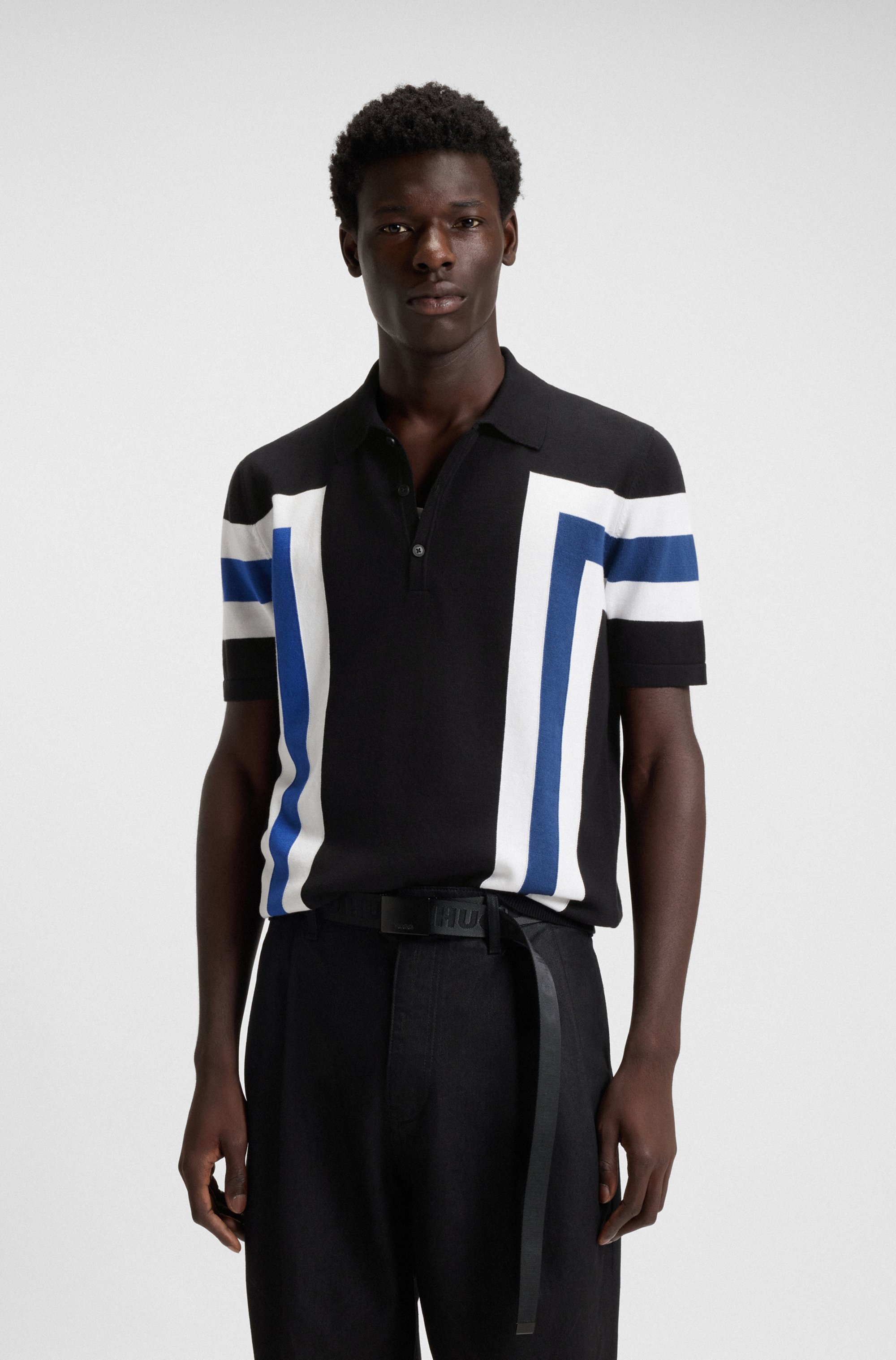 Block-stripe knit polo in cotton
