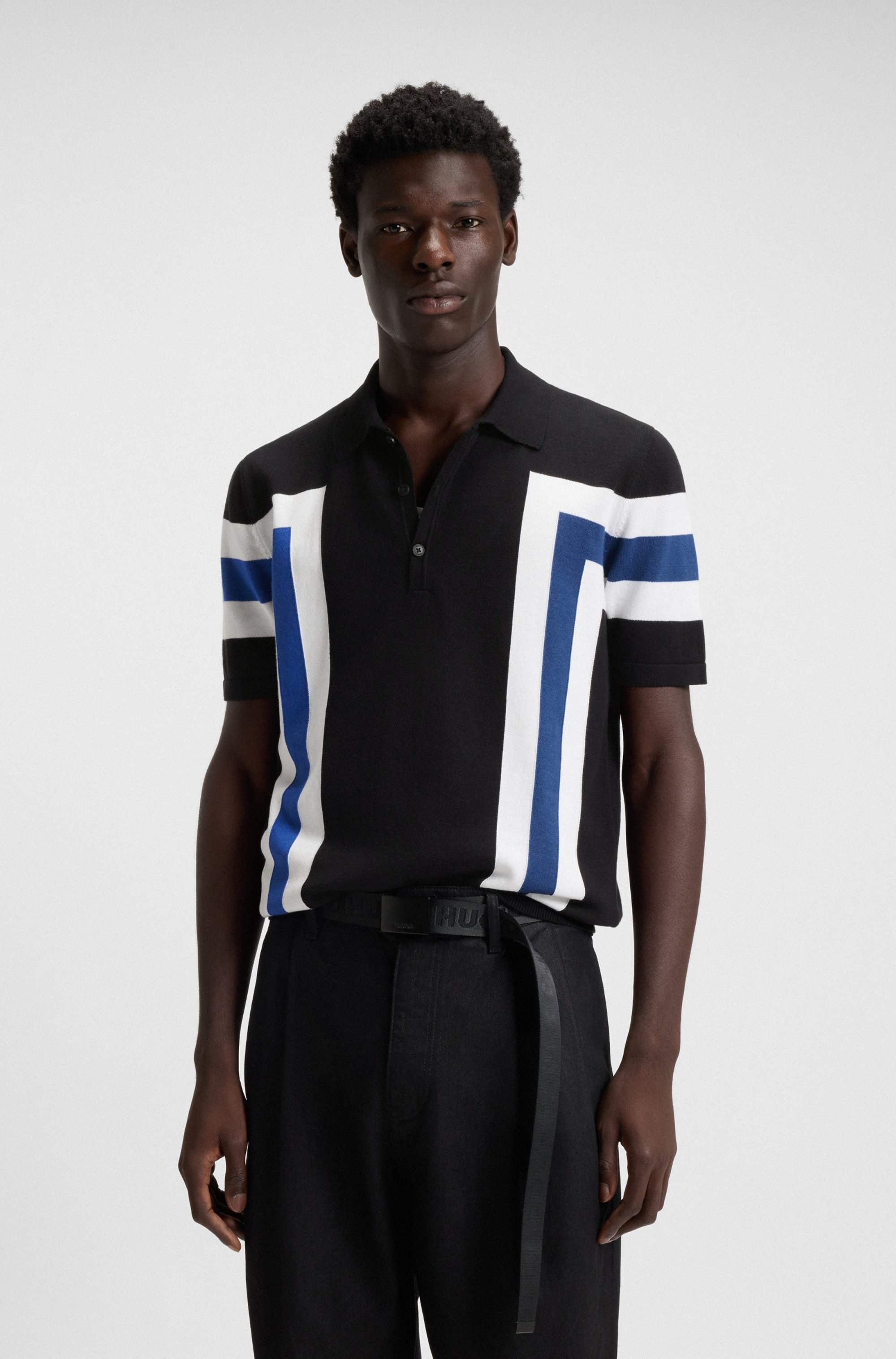 Block-stripe knit polo in cotton
