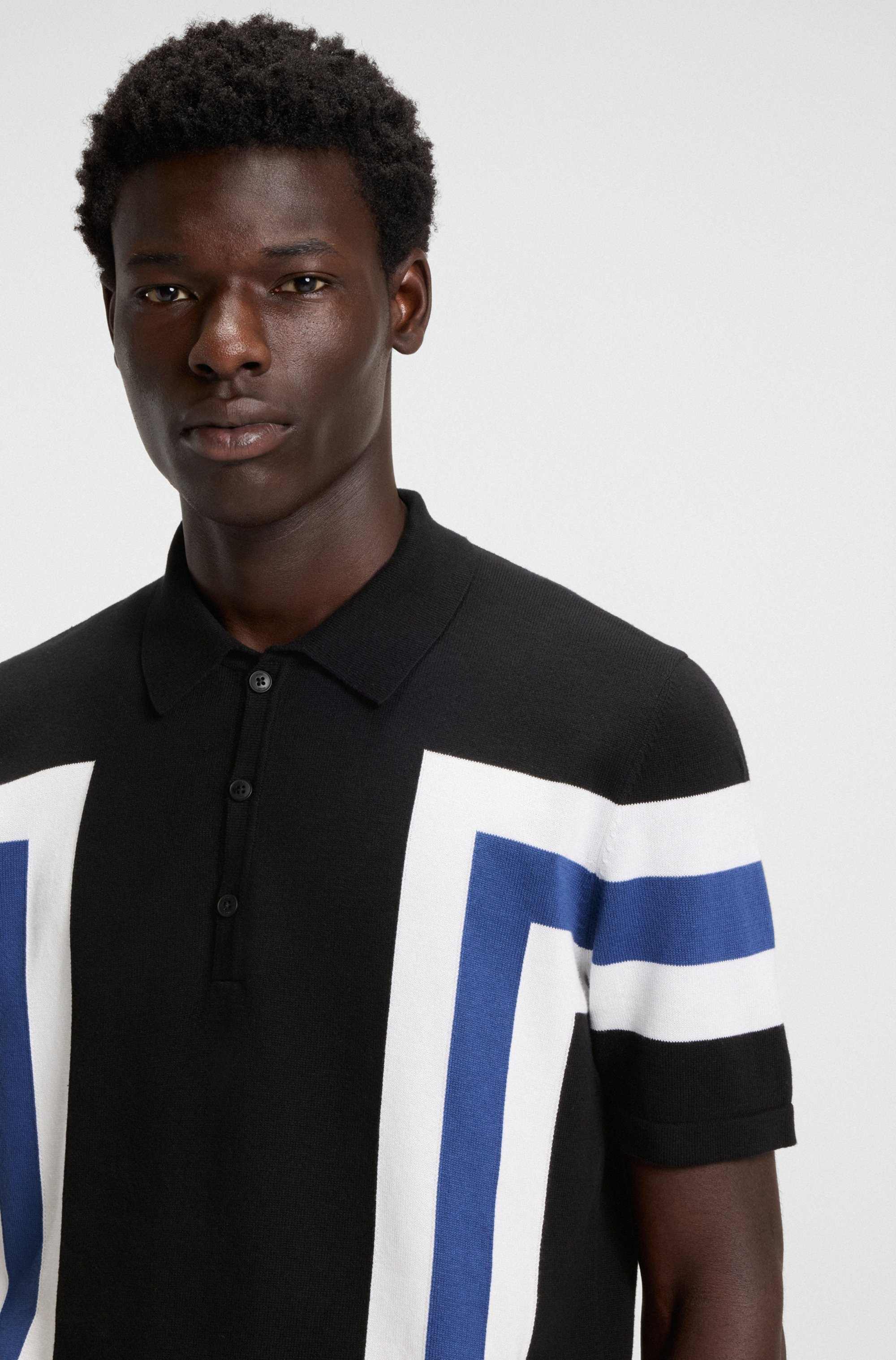 Block-stripe knit polo in cotton