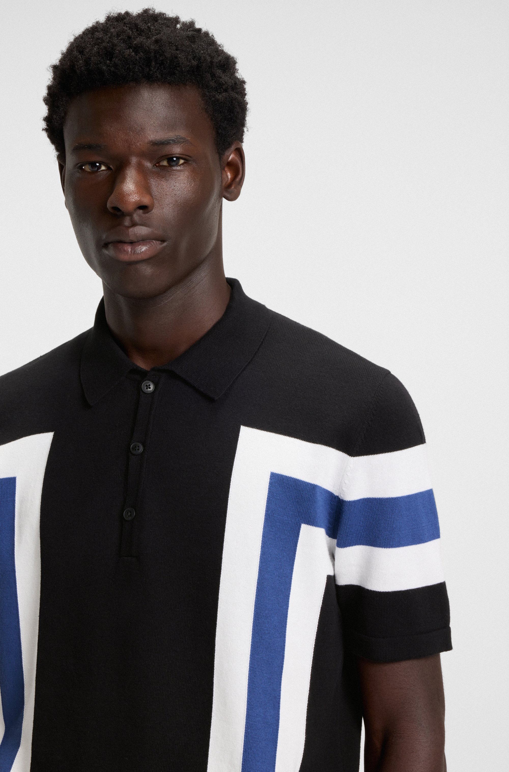 Block-stripe knit polo in cotton